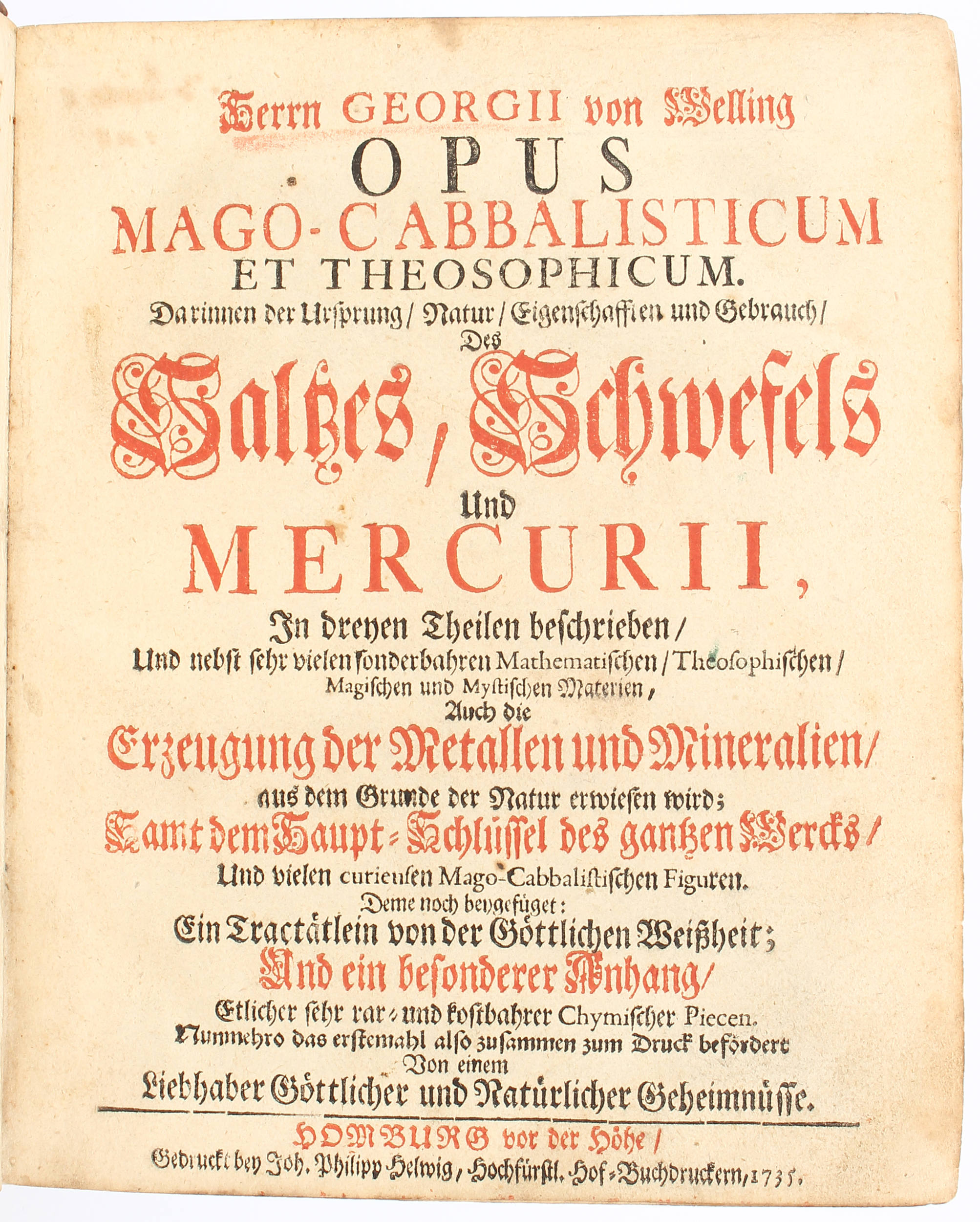 Welling, Opus mago-cabbalisticum