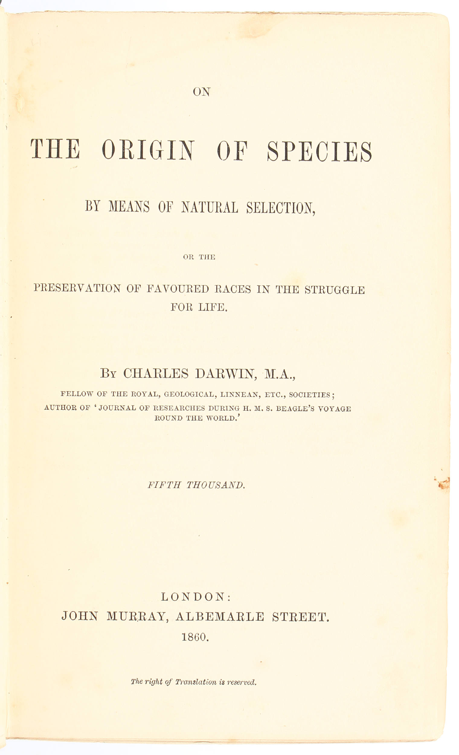Darwin, On the origin of species