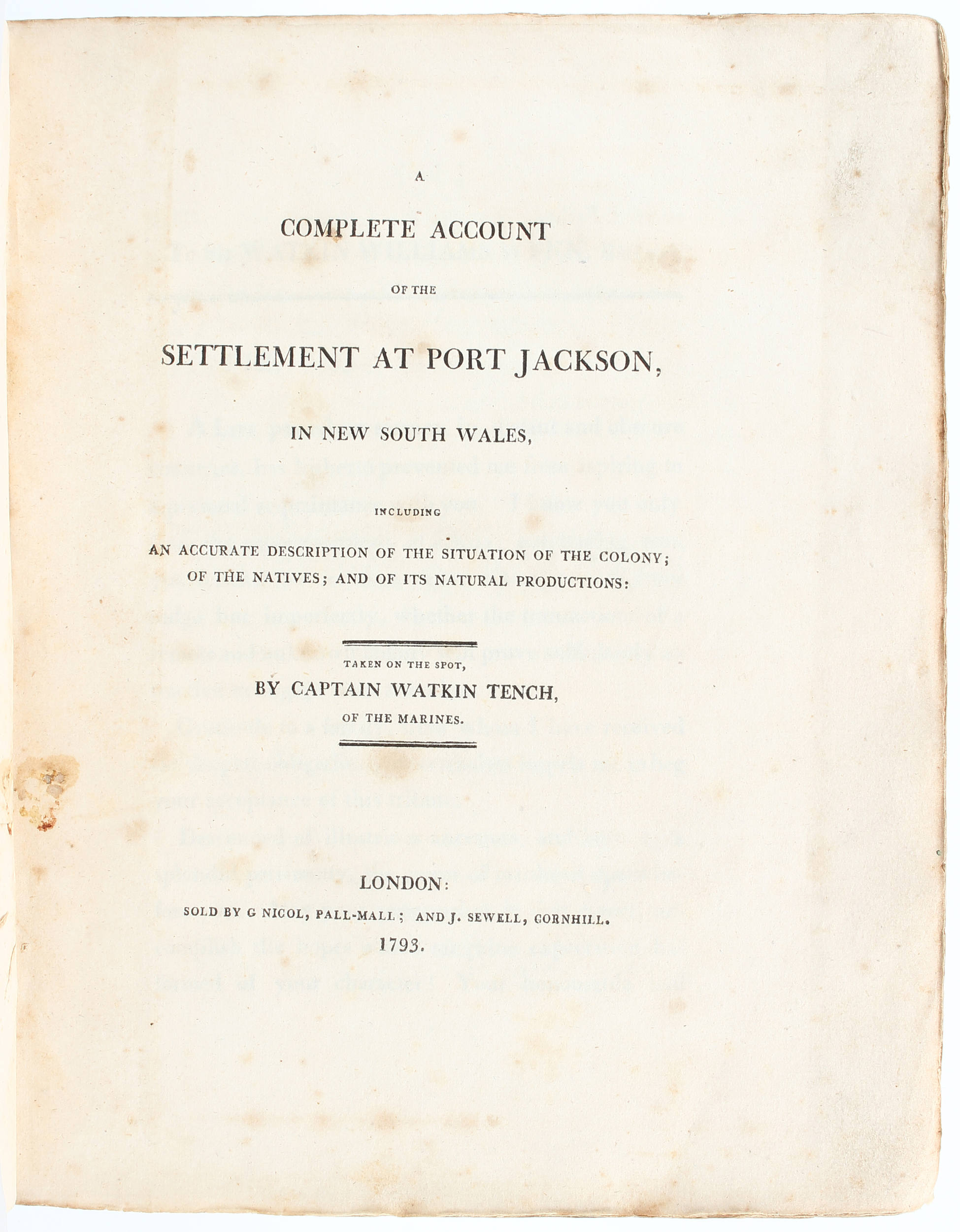 Tench, Settlement at Port Jackson