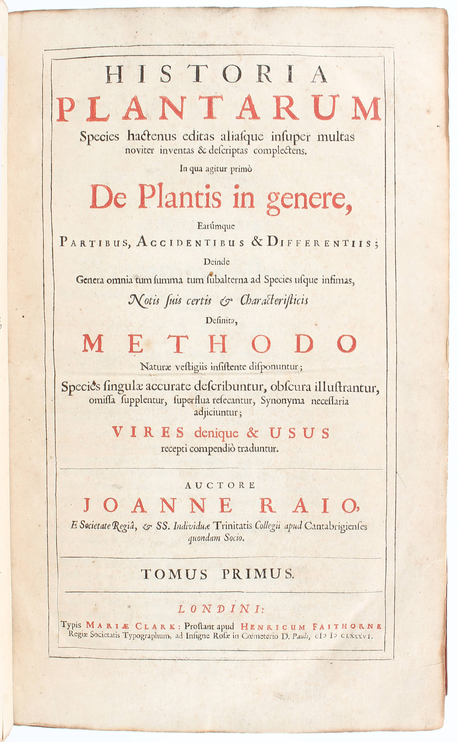 Ray, Historia plantarum. 3 Bde.