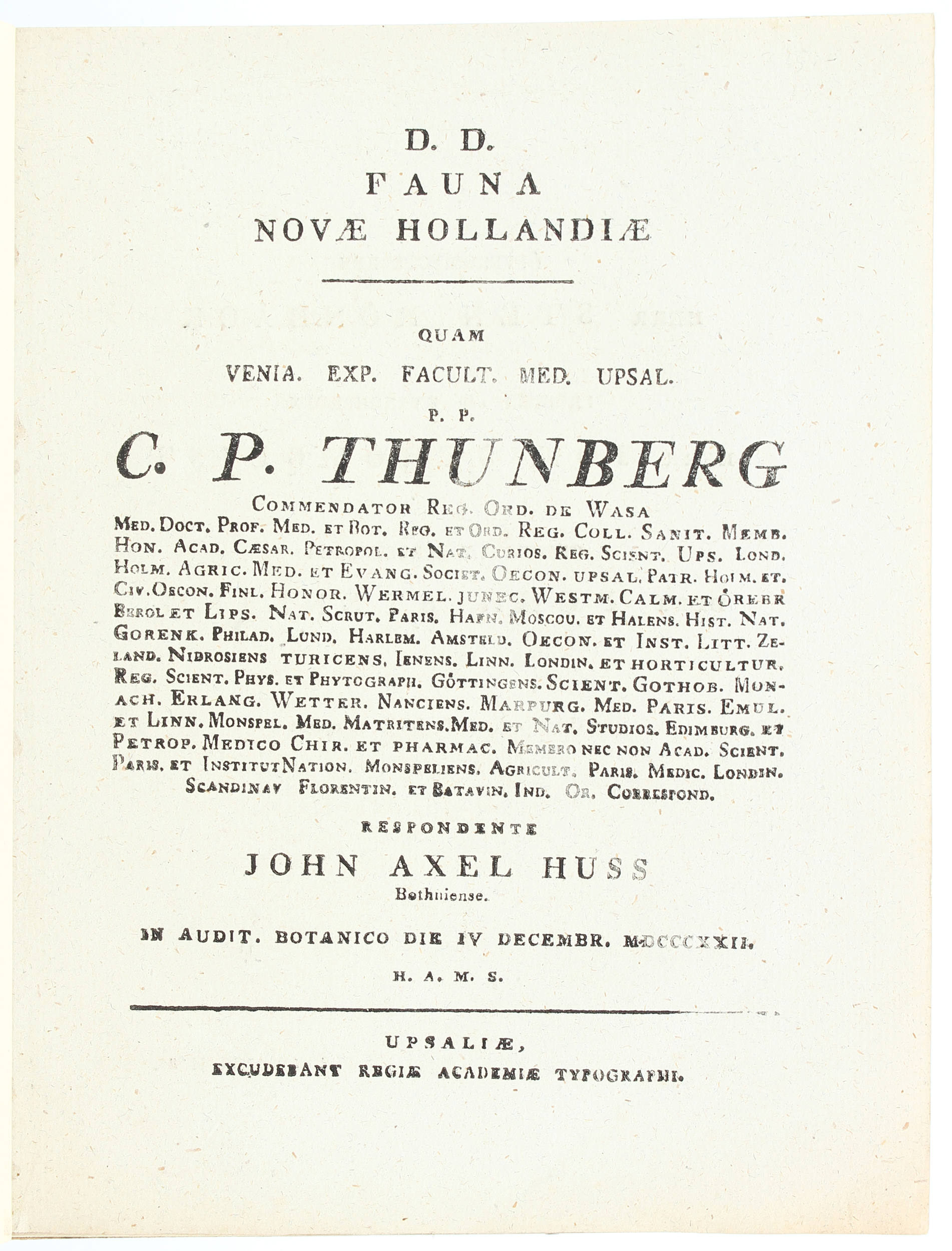 Thunberg, Fauna Nova Hollandiae