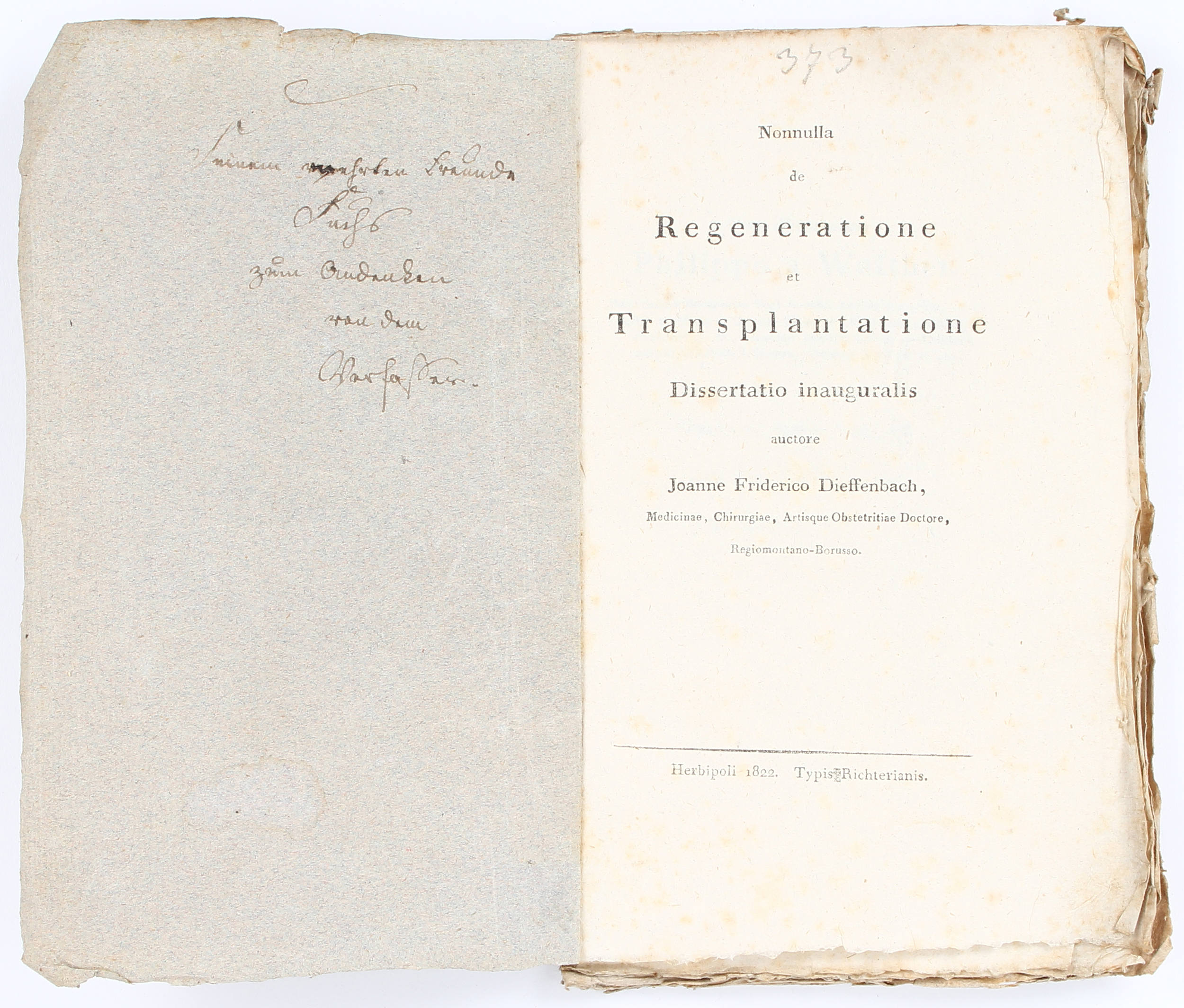 Dieffenbach, Regeneratione et transplantatione