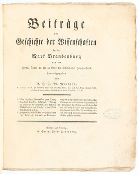 Moehsen, Geschichte der Wissenschaften in Brandenburg
