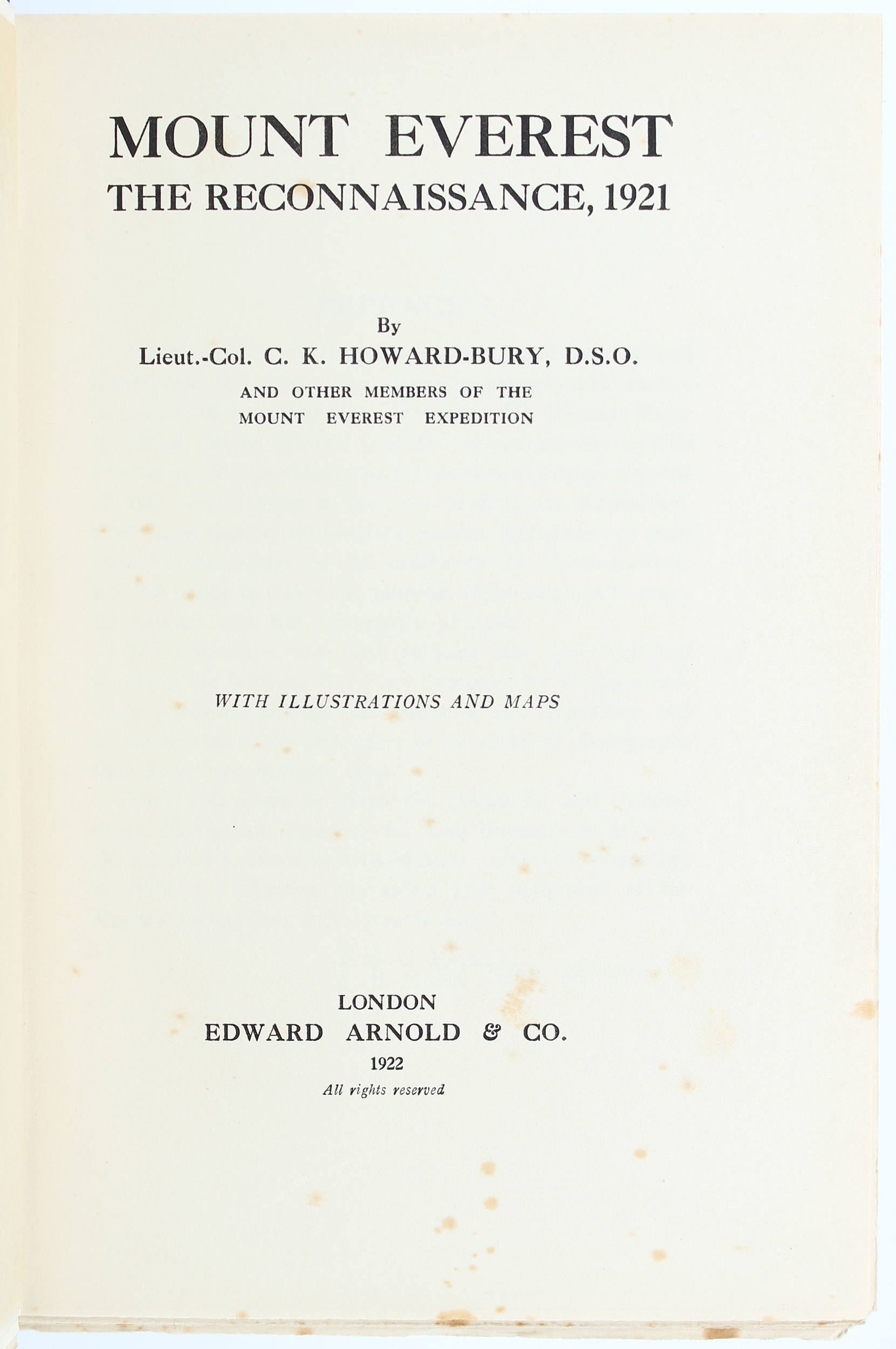 Howard-Bury, Everest. The Reconnaissance, 1921