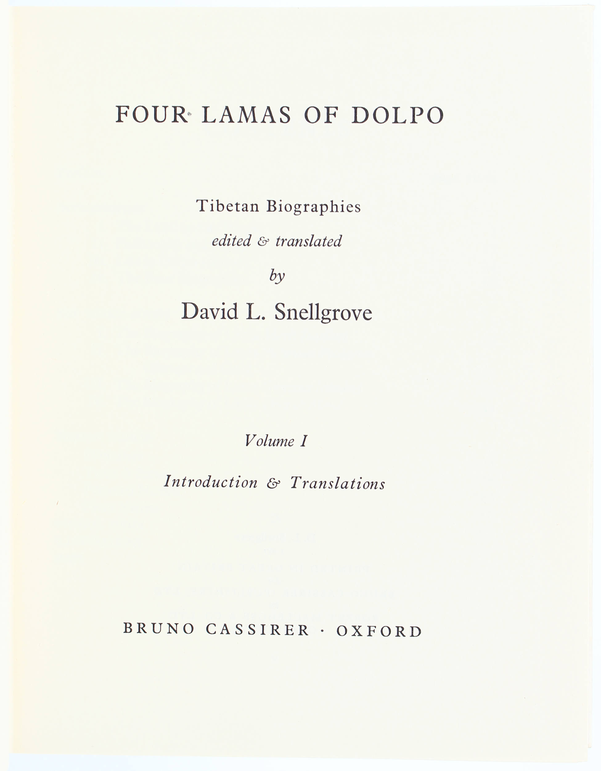 Snellgrove, Four Lamas of Dolpo. 2 Bde.