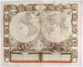 Welt u. 3 Kontinente. 4 Wandkarten. Nolin-Crepy. Rol.