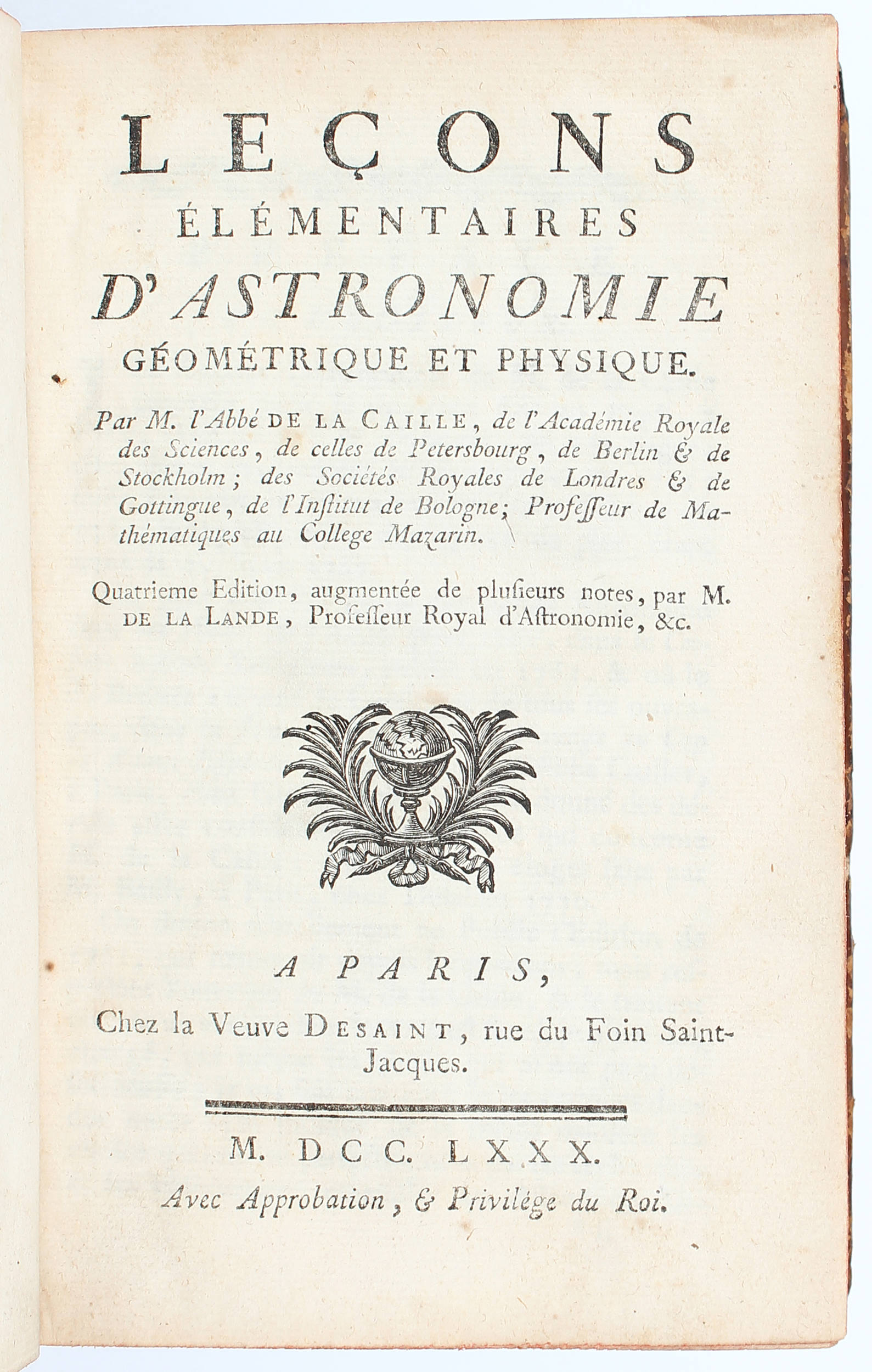 La Caille, Leçons d'astonomie