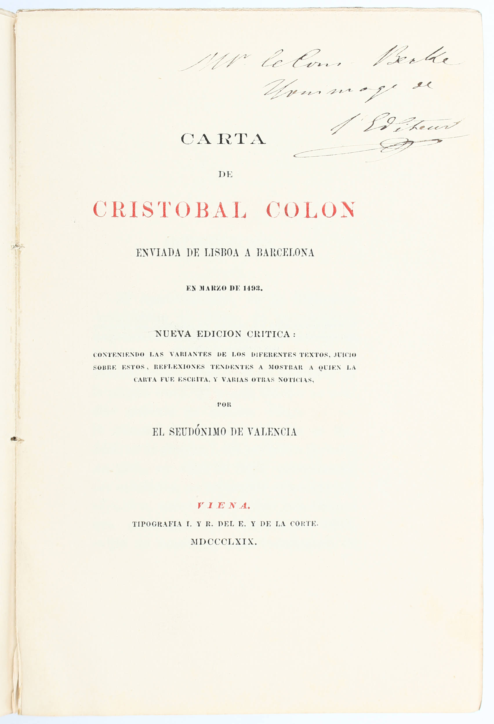 (Kolumbus). Carta de Cristóbal Colón