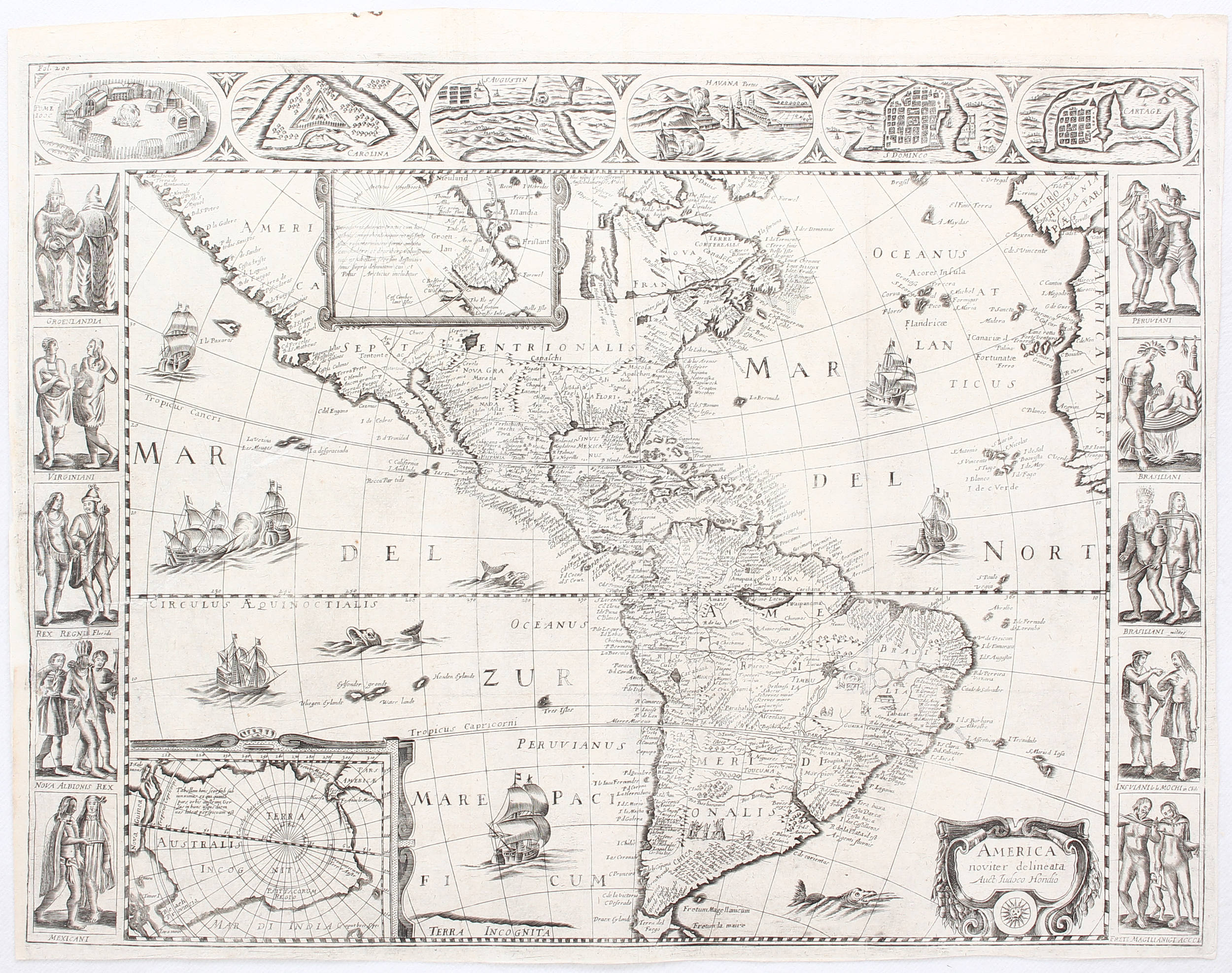 Amerika mit 3 Bordüren. J. Hondius-Anonym