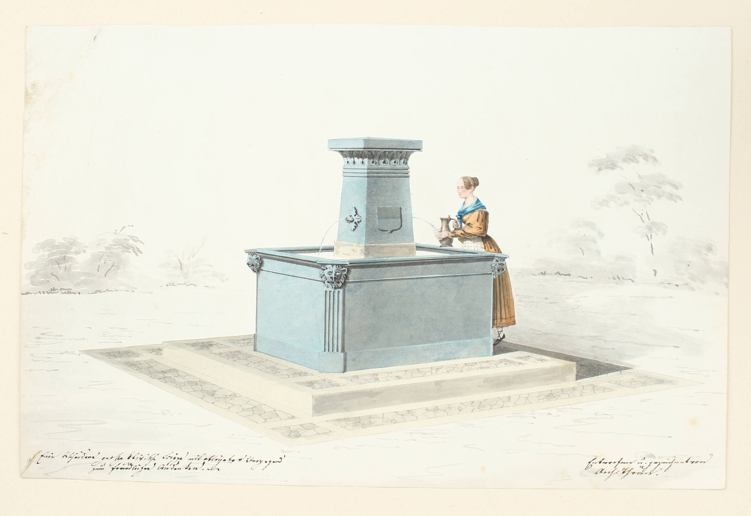 Thrän, Brunnen / 2 Bll. Aquarelle
