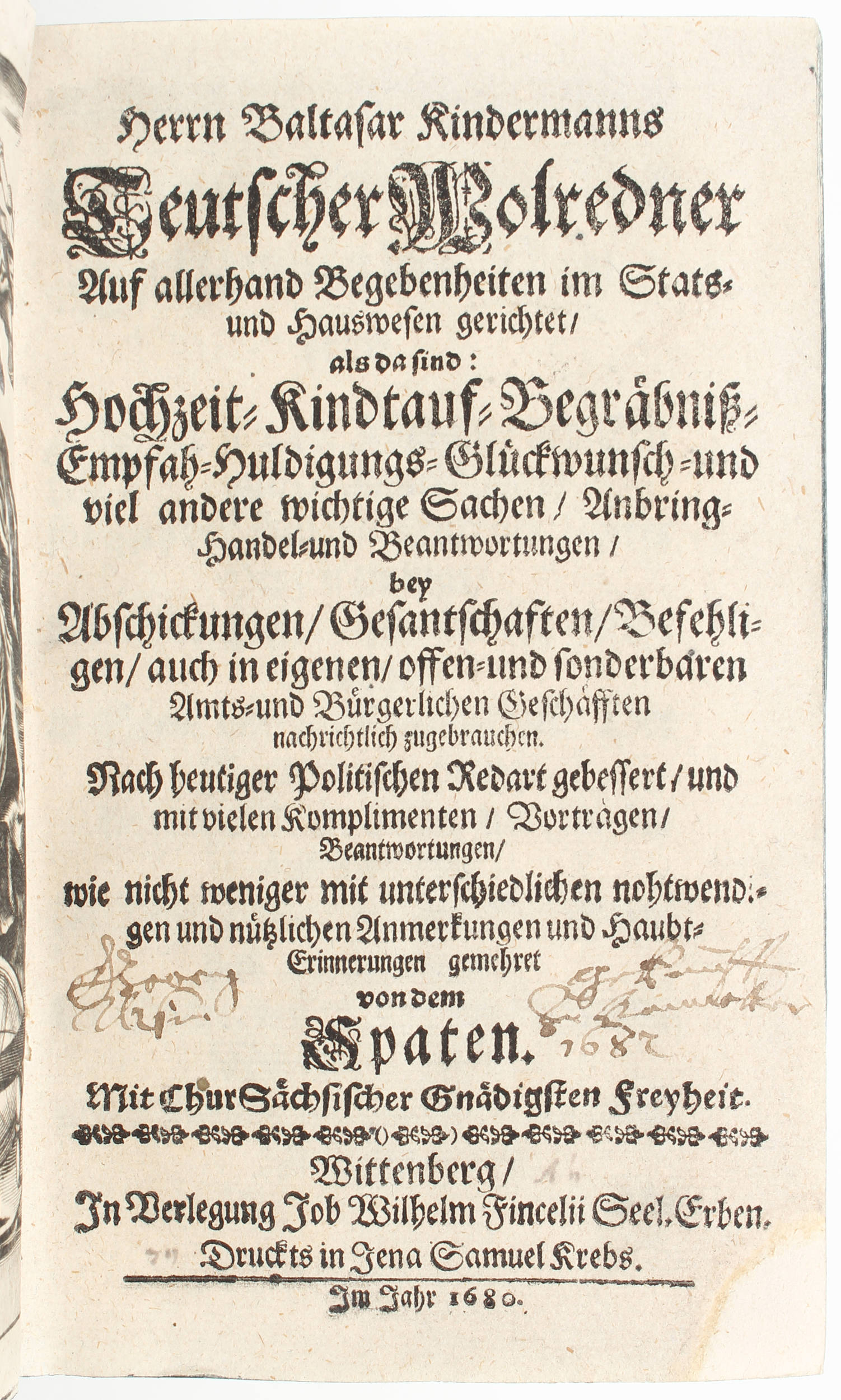 Kindermann, Teutscher Wolredner / 2 Bde.