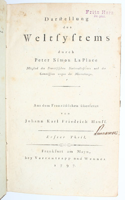 Laplace, Darstellung des Weltsystems. 2 Bde.