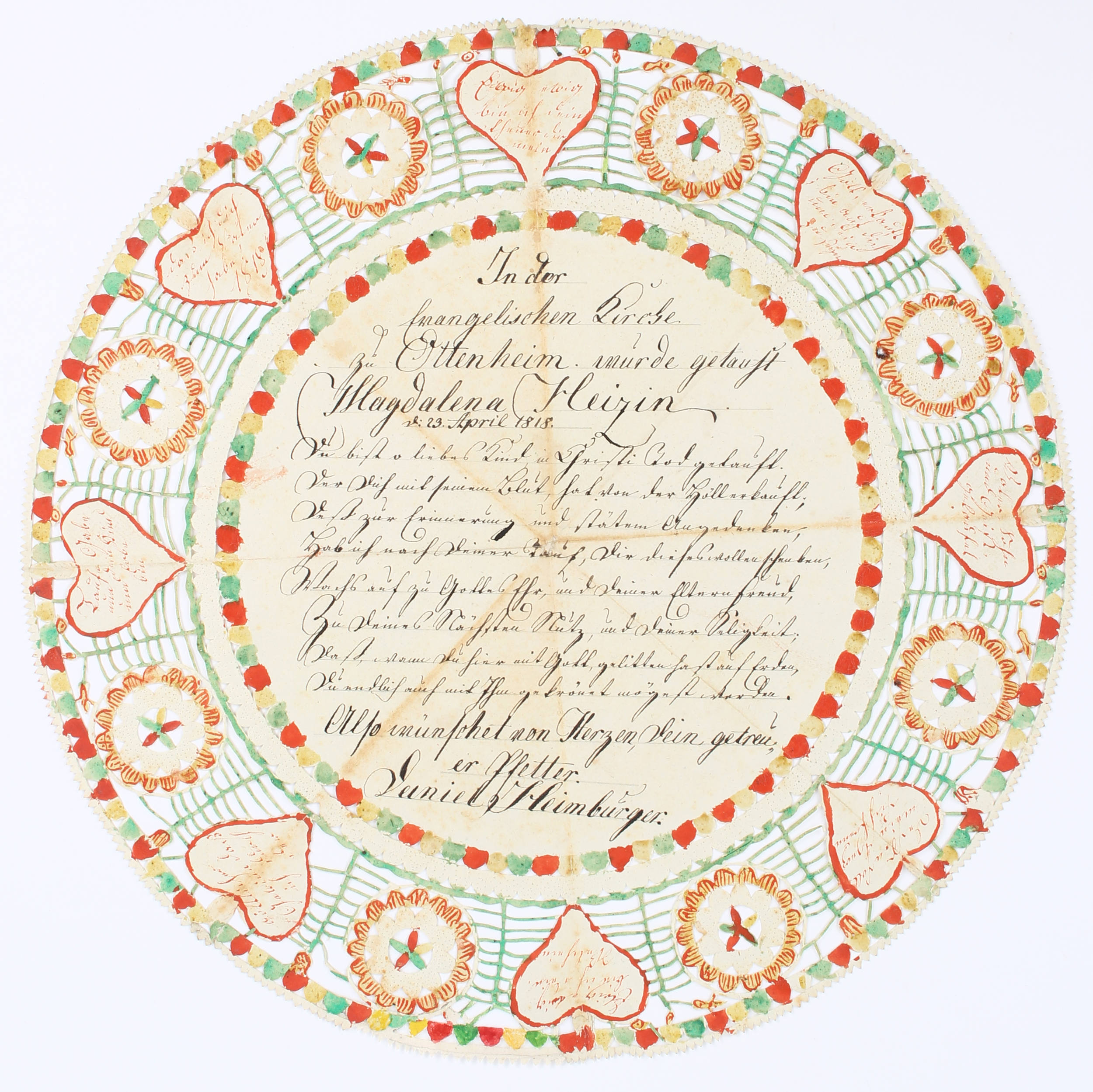 Taufbriefe. 2 Bll. aquarellierte Faltschnitte