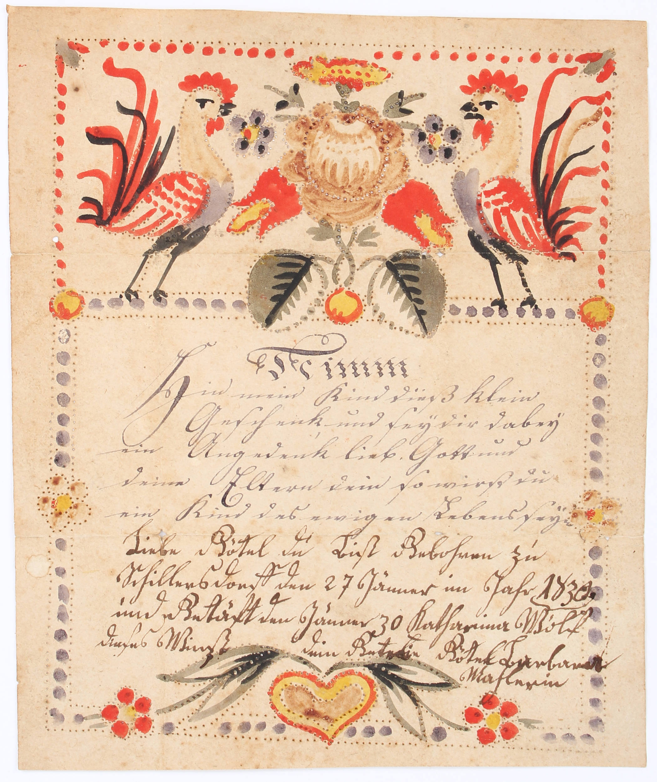 3 geprickelte Taufbriefe / 13 Bll.