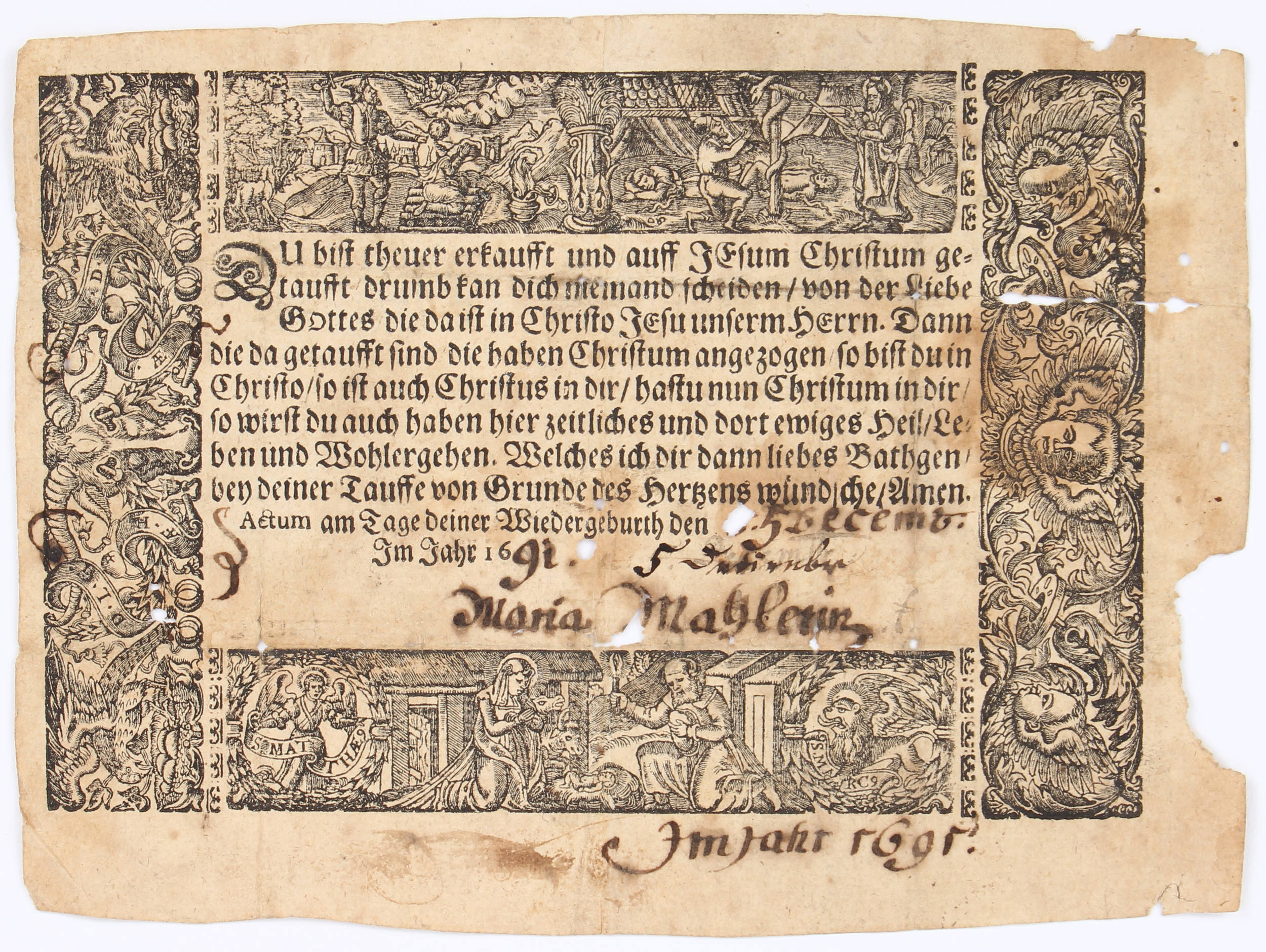 Gedruckter Taufbrief 1691