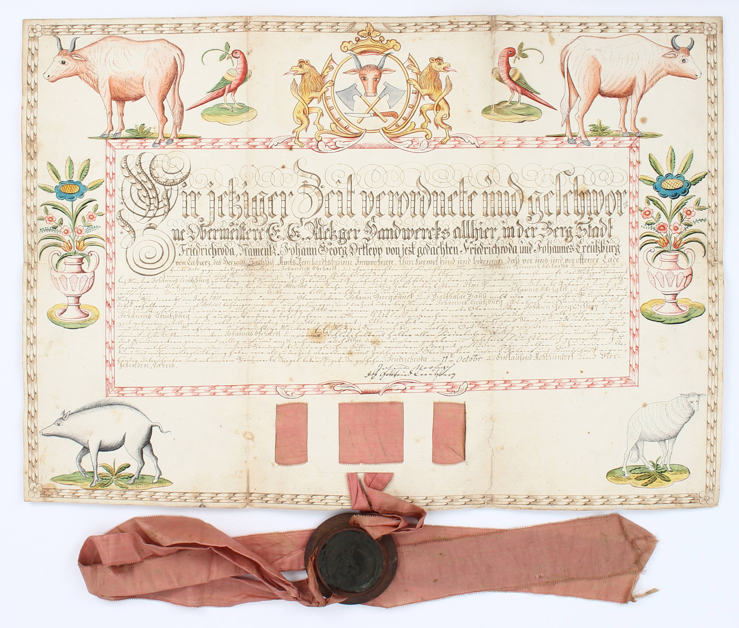 Aquarellierter Gesellenbrief Friedrichroda