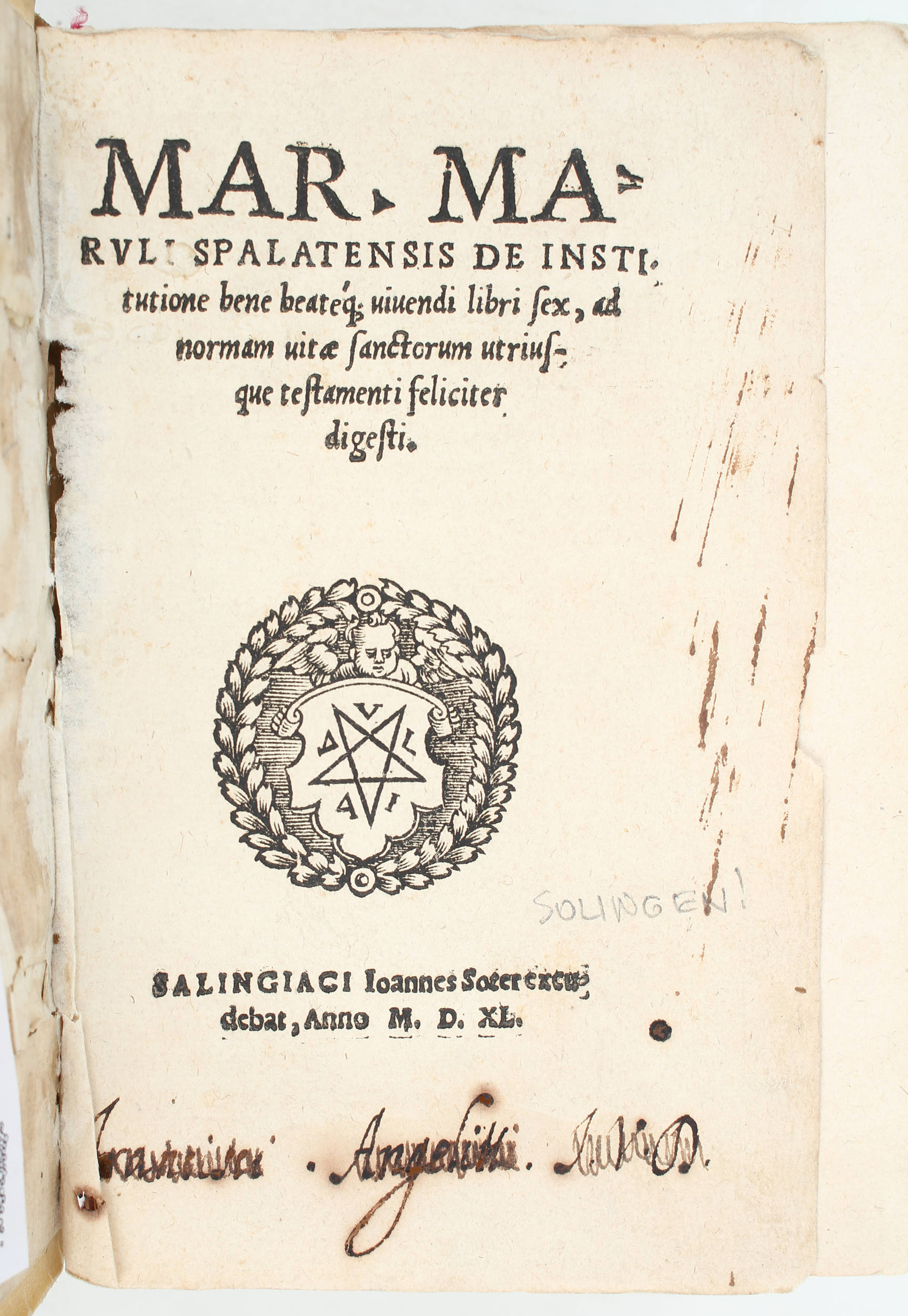 Marulic, De institutione bene vivendi
