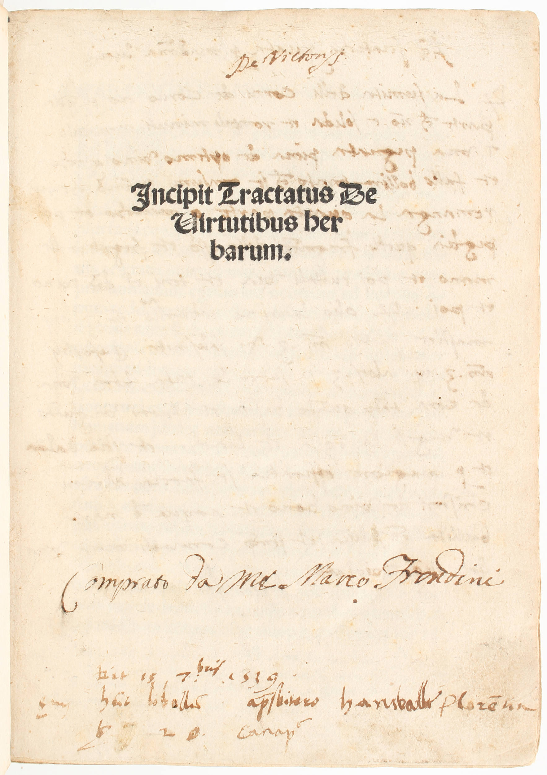 Herbarius. Tractatus de virtutibus. 1509