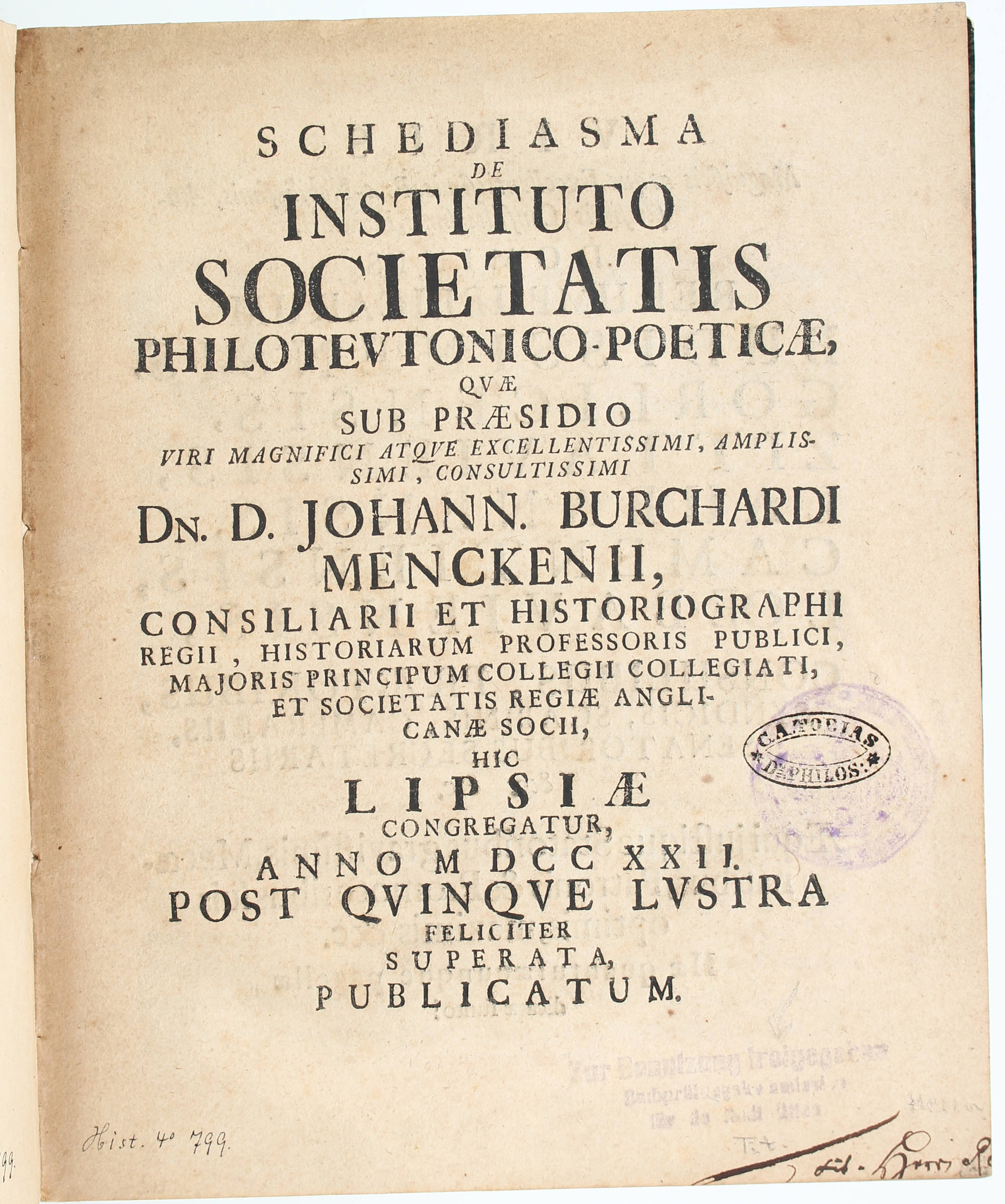 (Clodius), Schediasma de instituto societatis / 2 Bde.