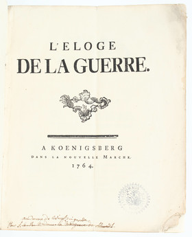 Wilhelm Adolf von Braunschweig-Wolfenbüttel, L'Eloge  de la guerre