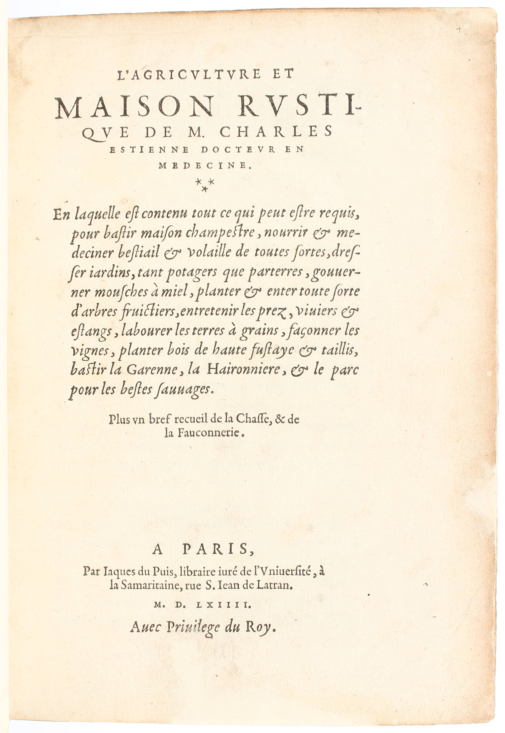 Estienne, Agriculture et maison rustique