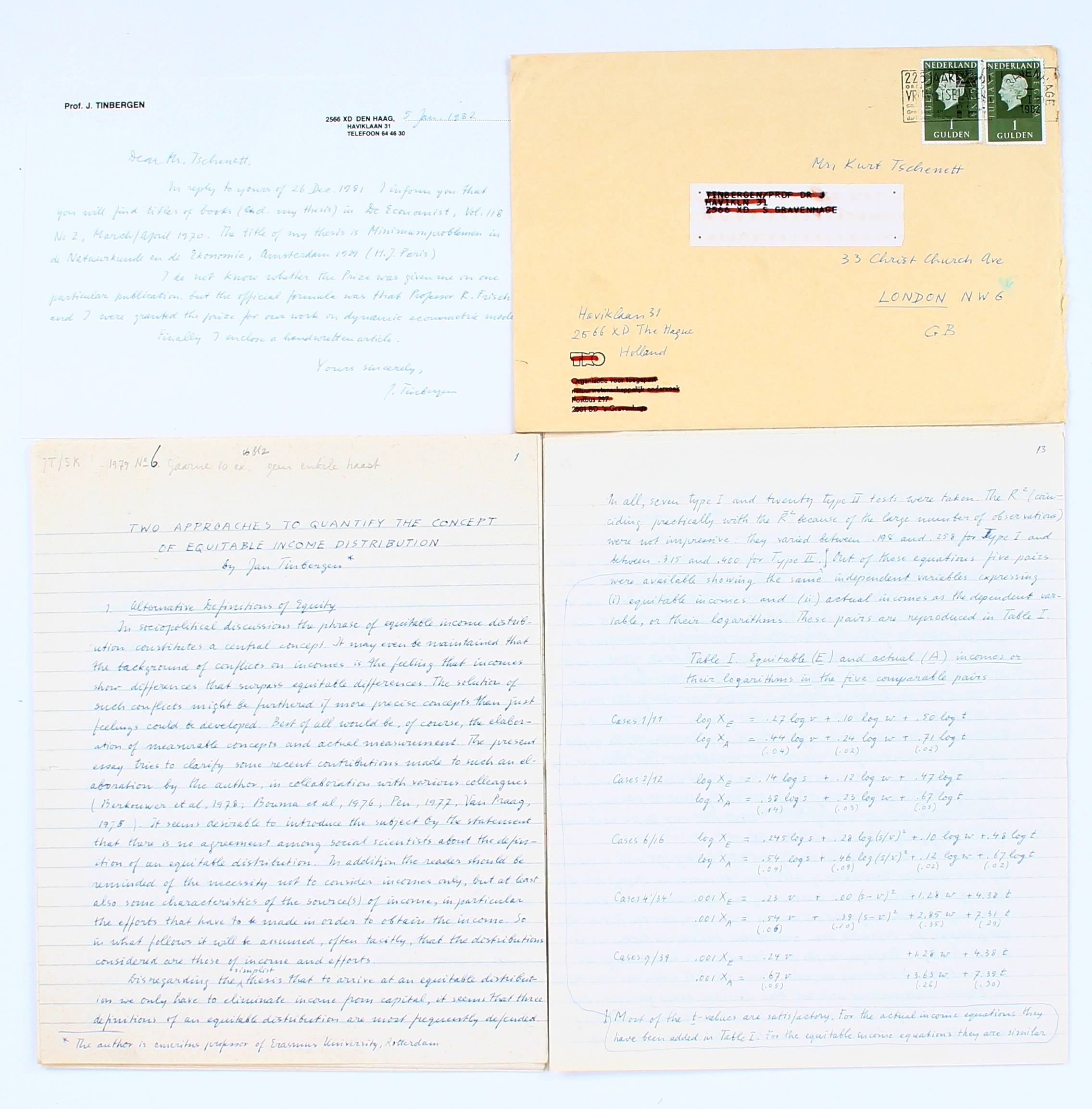 Tinbergen, Manuskript. 17 Bll.
