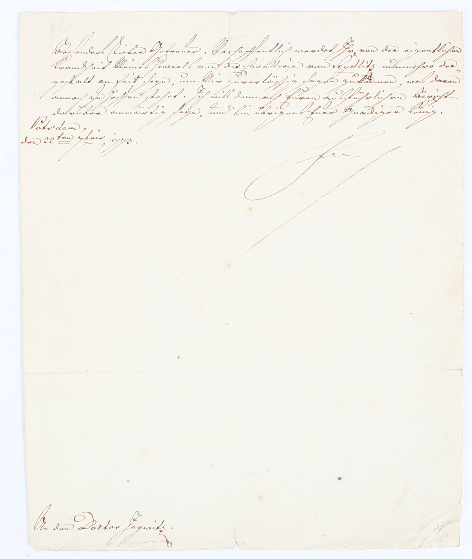 Friedrich II.,  Brief m. e. Unterschr. (1773)