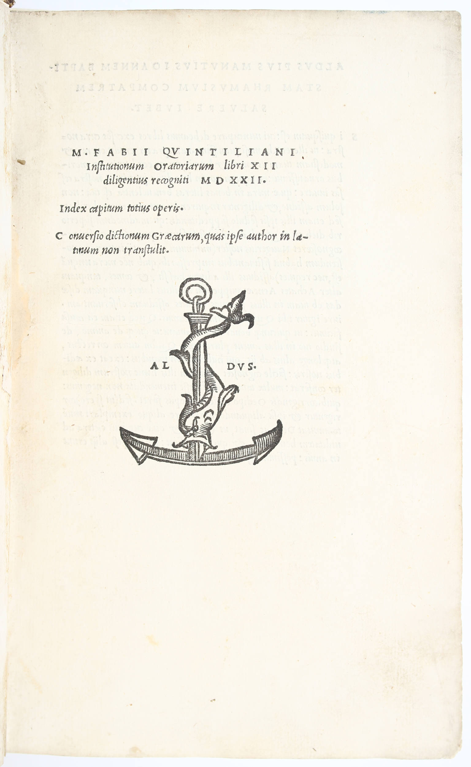 Quintilianus, Oratoriarum. Aldus