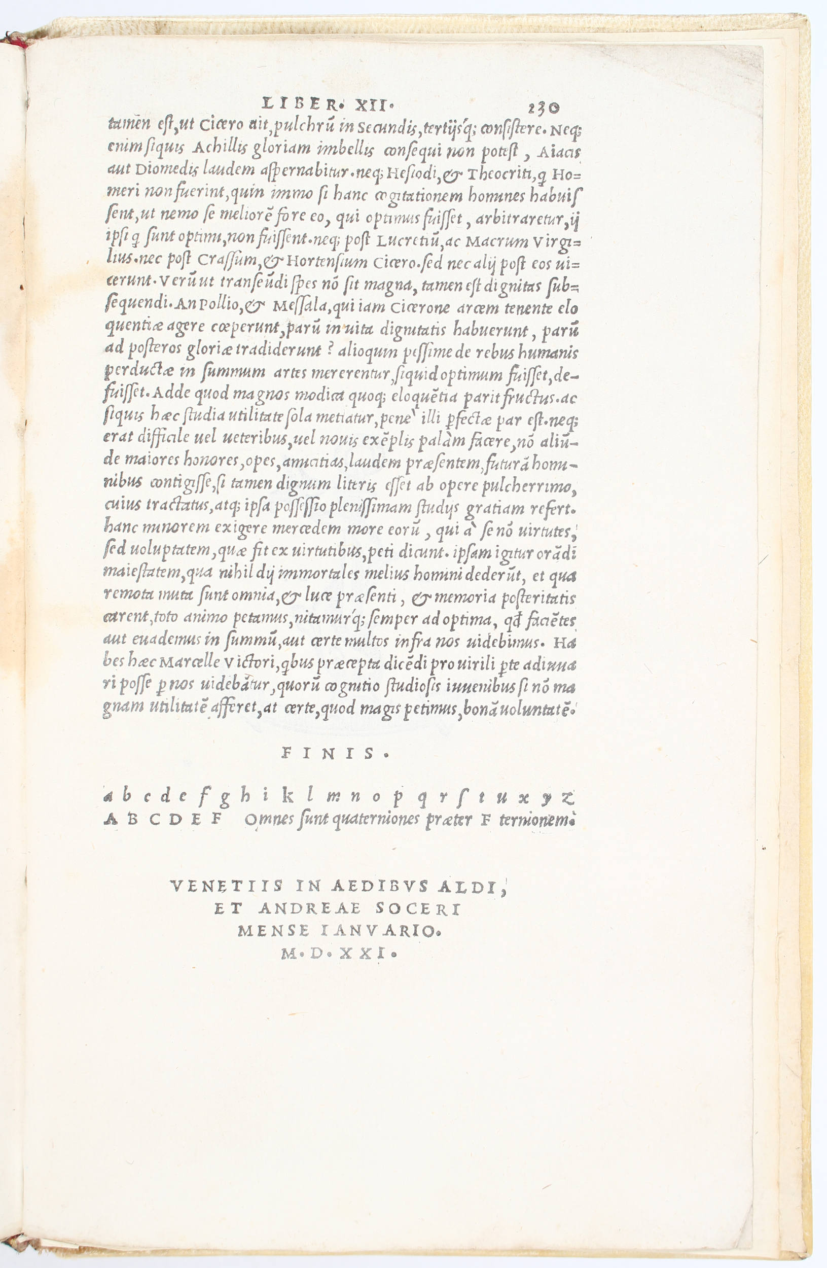 Quintilianus, Oratoriarum. Aldus
