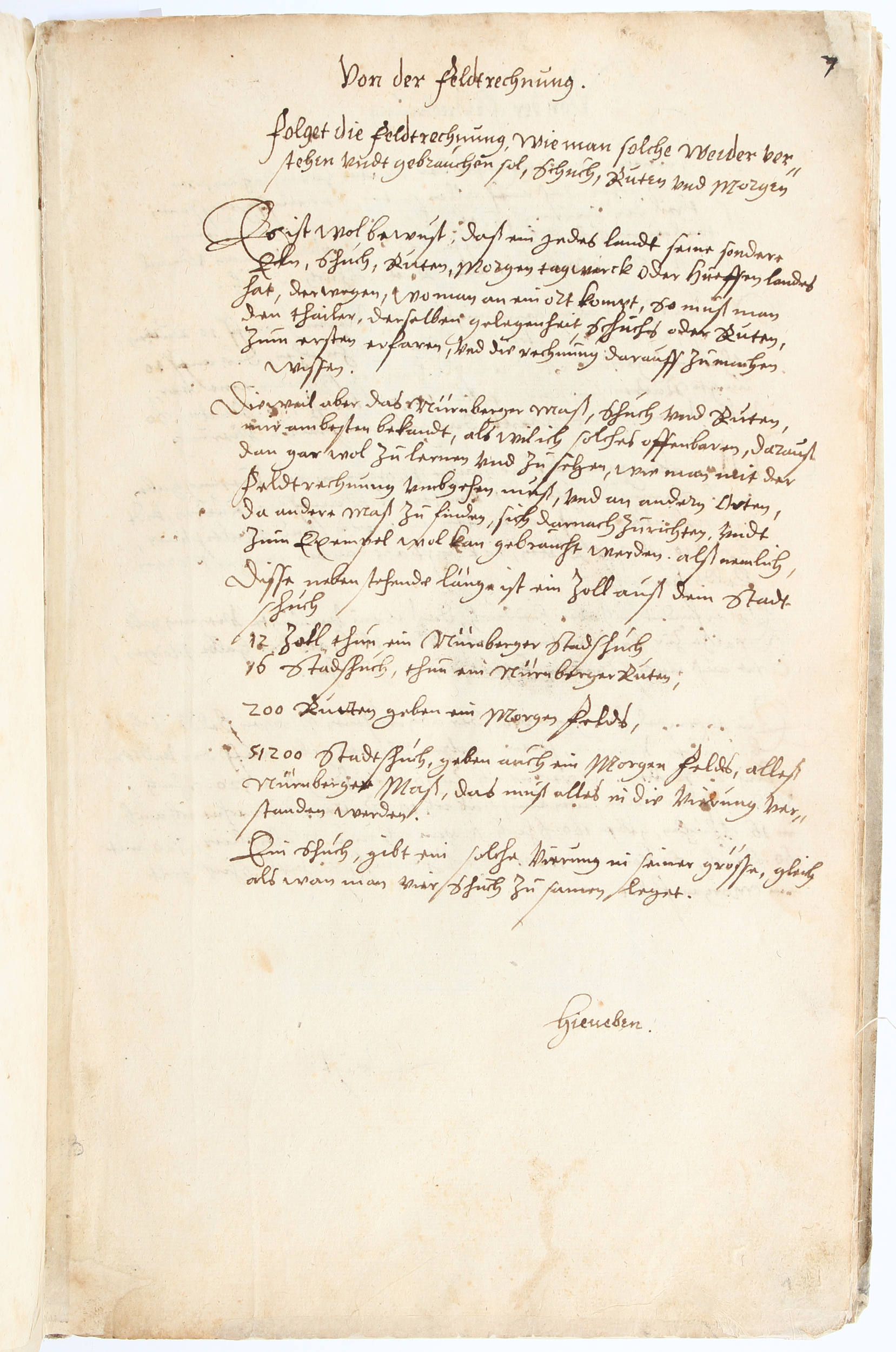 Pfinzing, Von der Feldrechnung. Handschrift