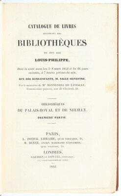Cat. de livres du roi Louis Philippe. 2 Bde.