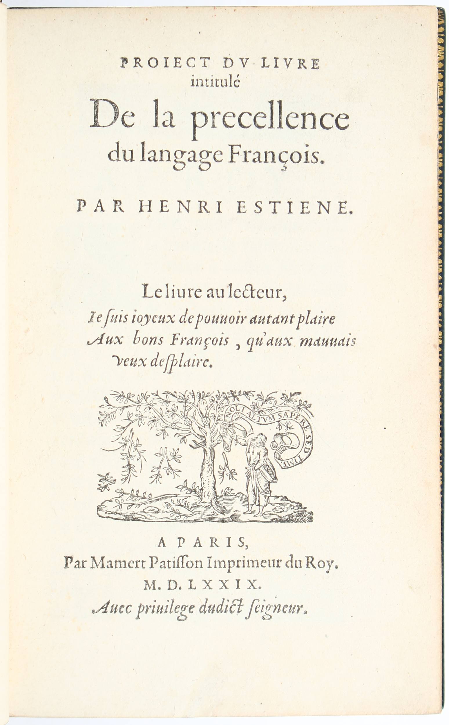Estienne, De la precellence
