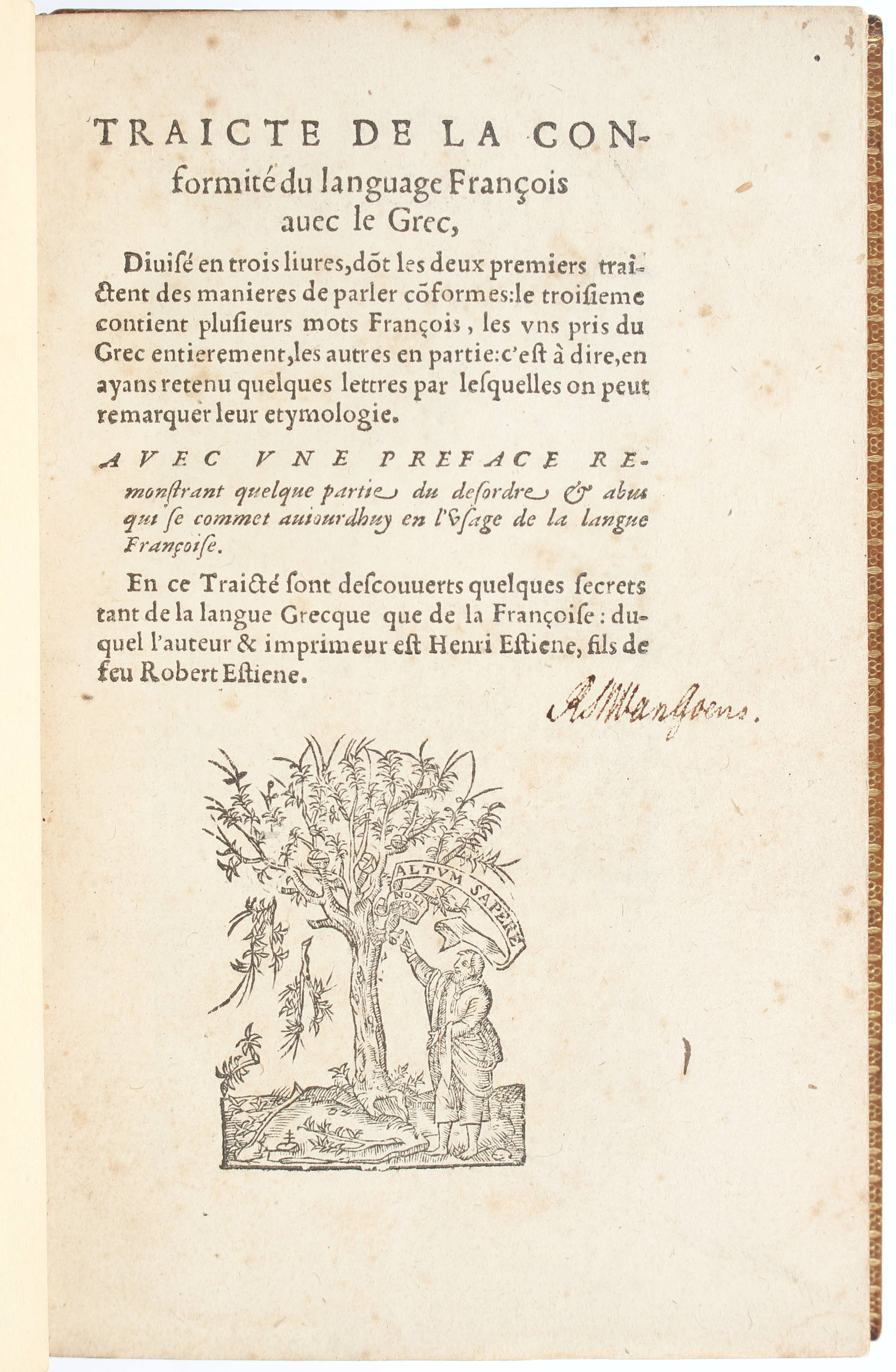 Estienne, Traicte de la conformité du lang. françois