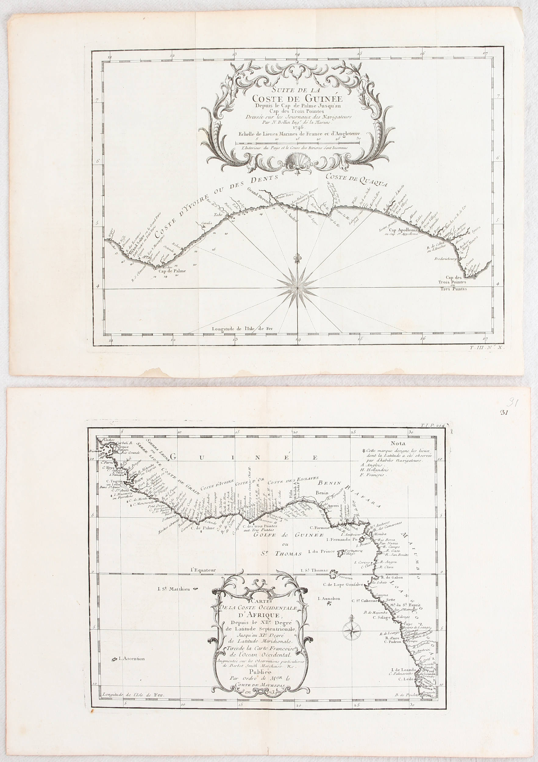 Afrika. Ca. 70 Bll. Bellin, de Fer u.a.