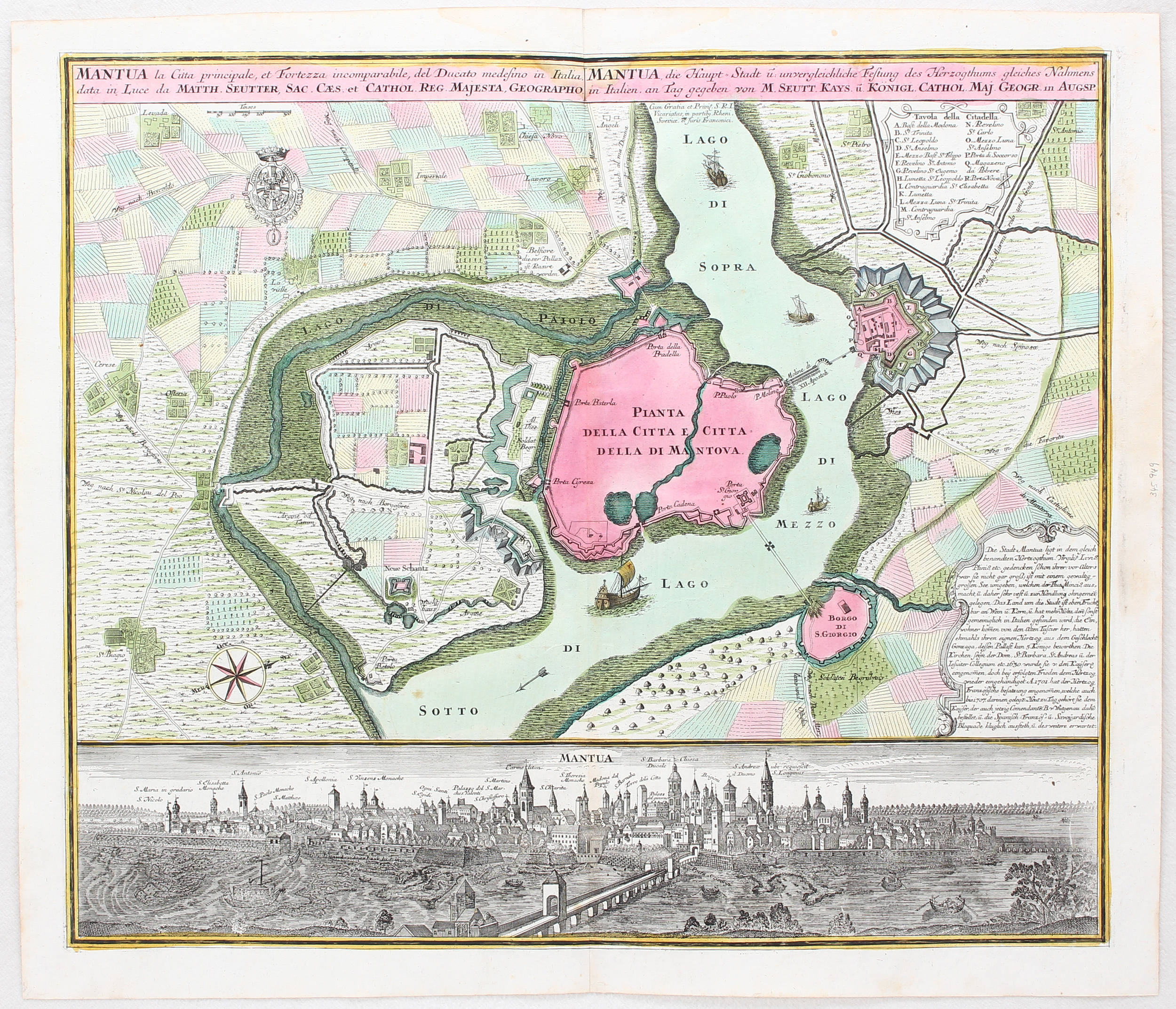 Mantua. Plan-Prospekt. Seutter