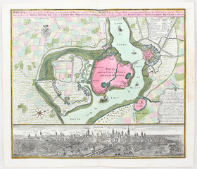 Mantua. Plan-Prospekt. Seutter