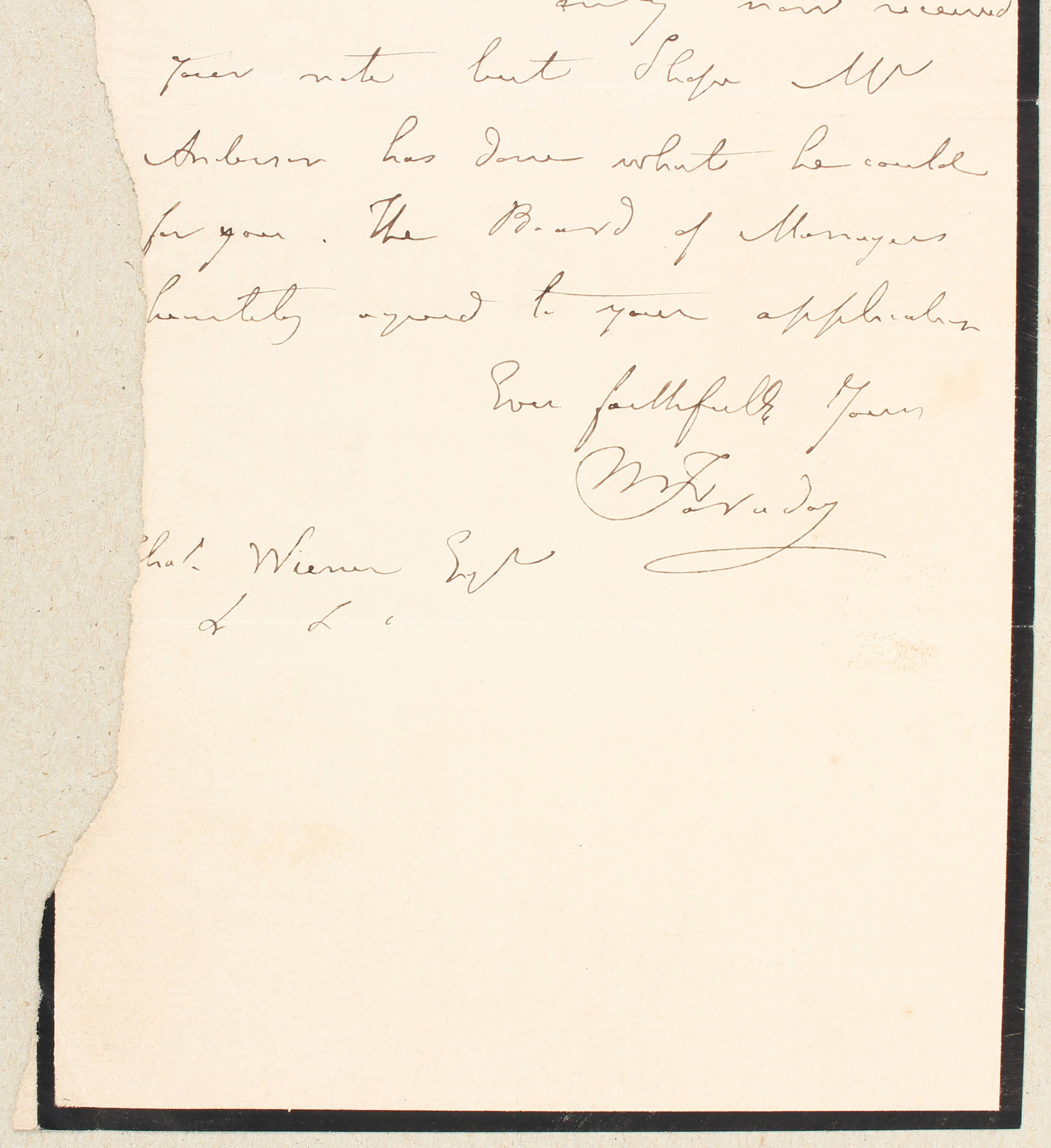 Faraday, Eigenhändiger Brief. Ca. 1840