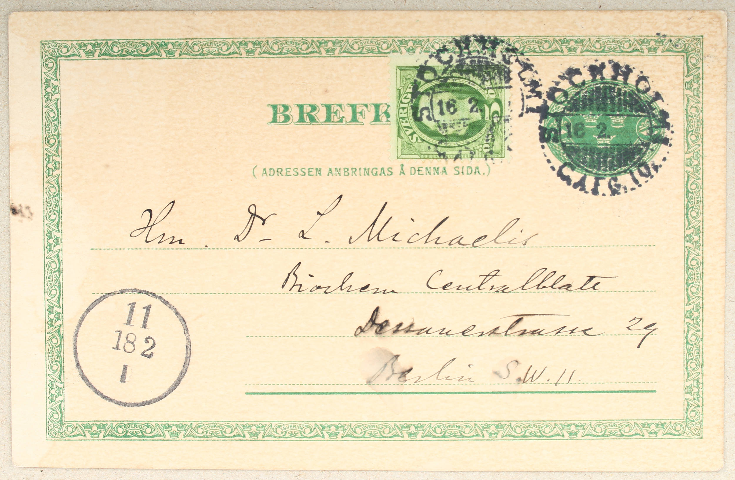 Arrhenius, Eigenhändige Postkarte. 1904