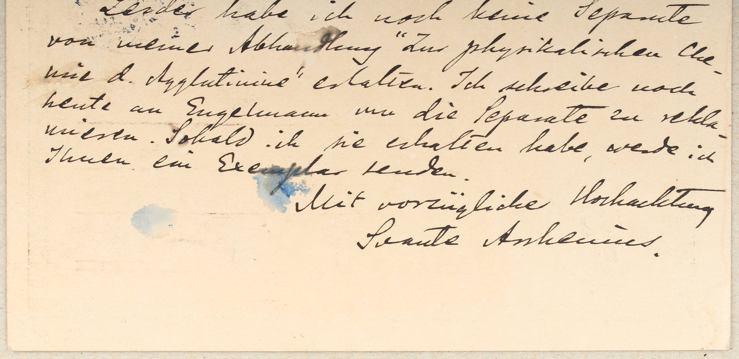 Arrhenius, Eigenhändige Postkarte. 1904