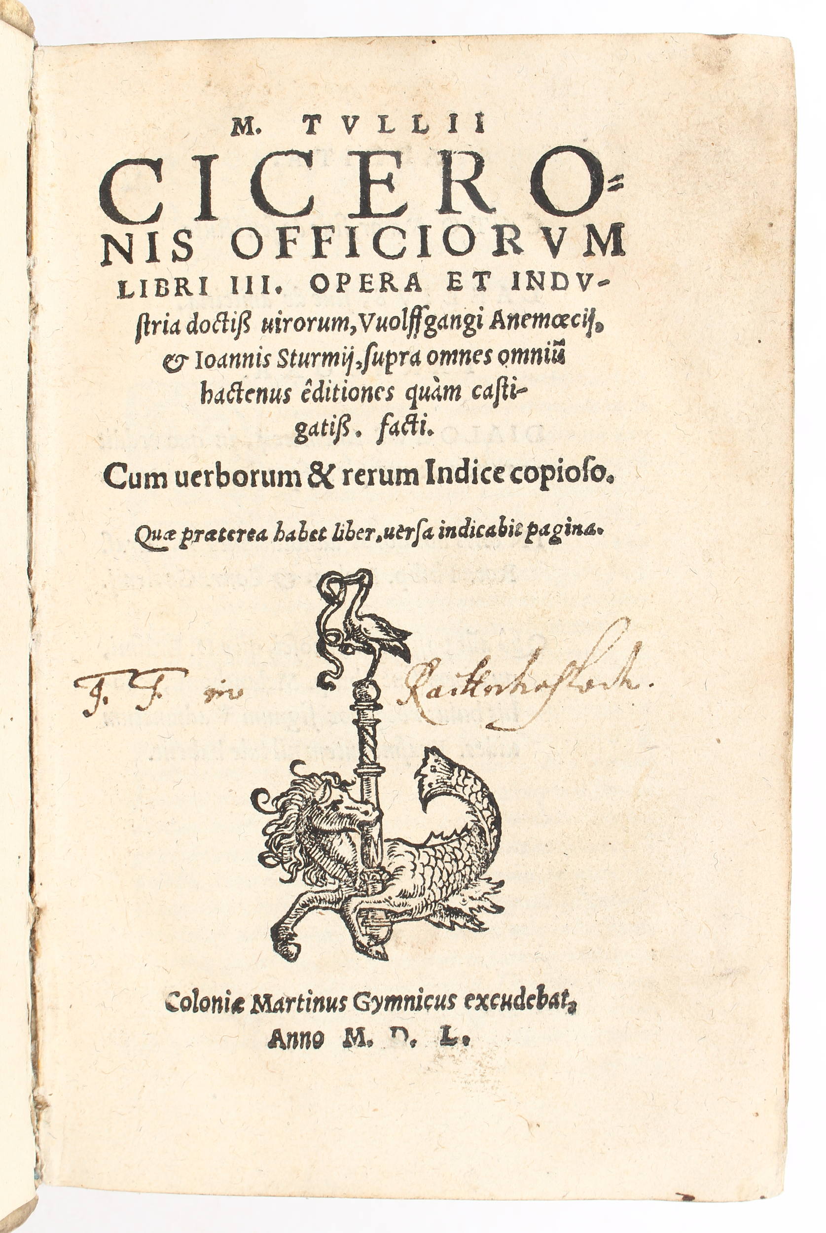Cicero, Officiorum libri III. 1550