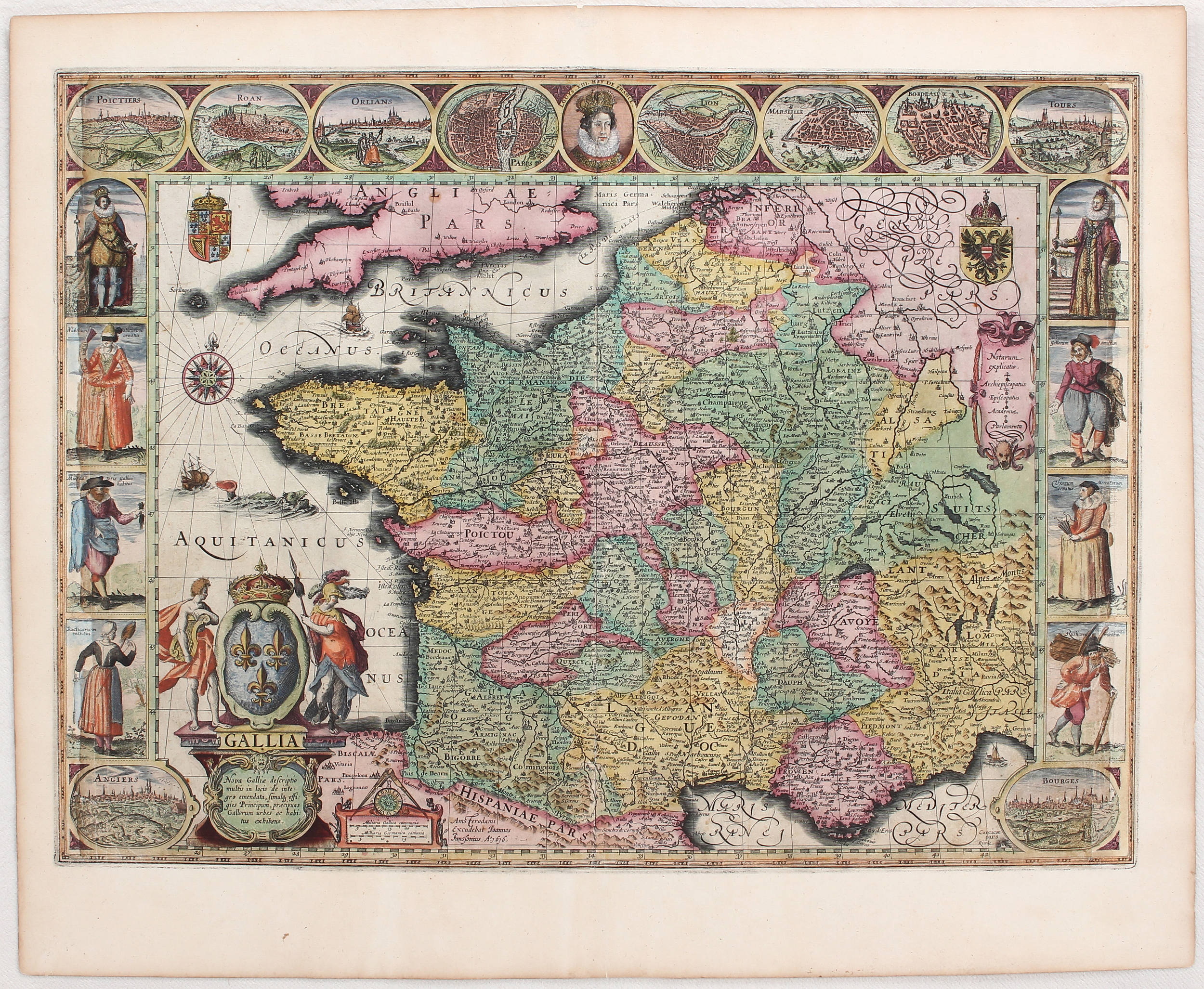 Frankreich mit 3 Bordüren. (Kaerius-)Janssonius