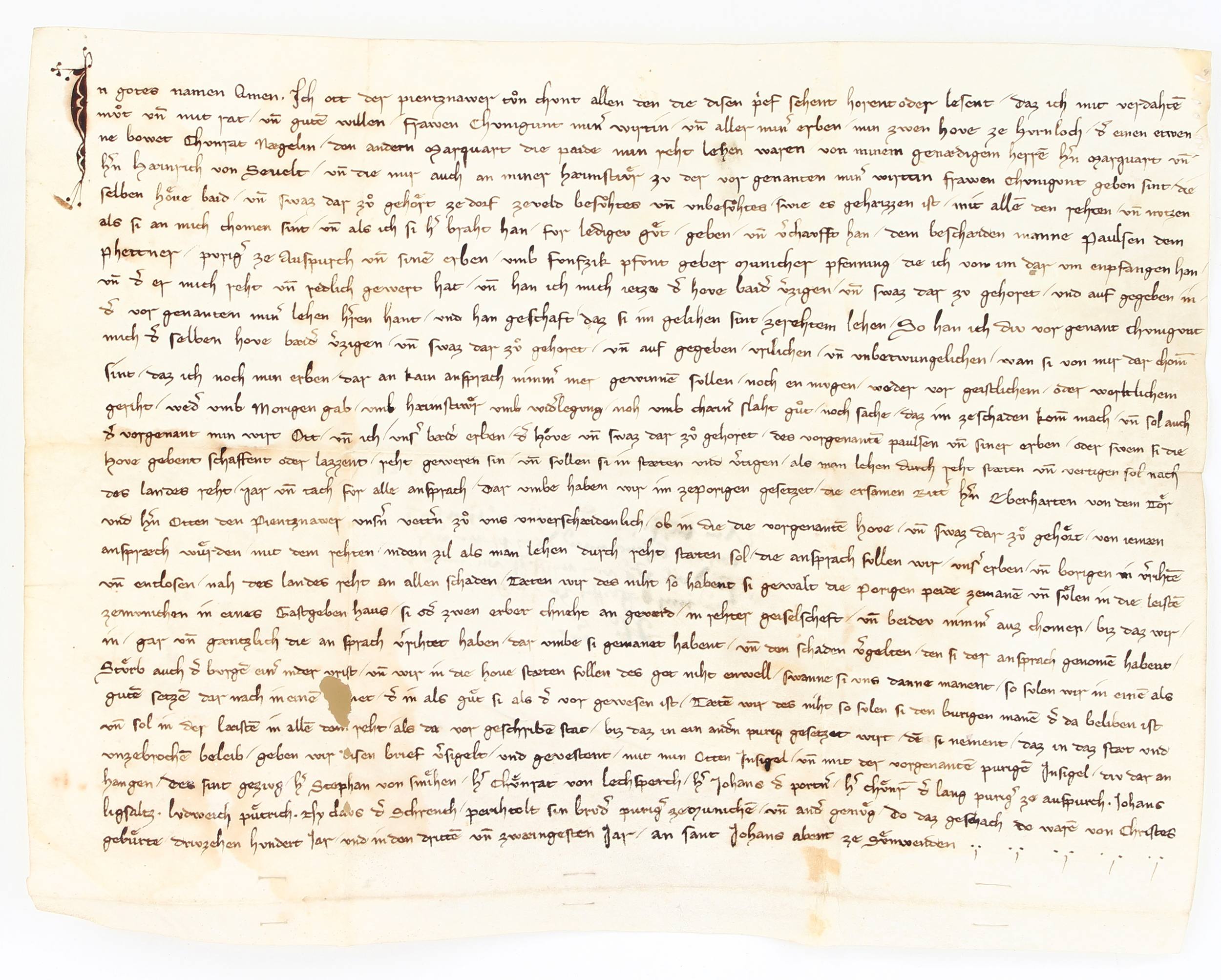 Hurlach, Kaufbrief für Paul Pfettner. 1323. 2 Bll.