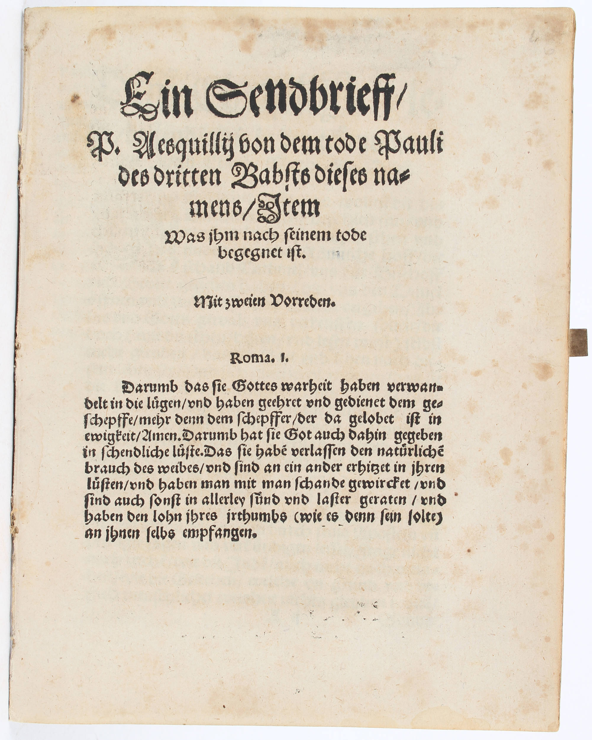 (Vergerio), Sendbrieff von dem Tode Pauli III. 1549