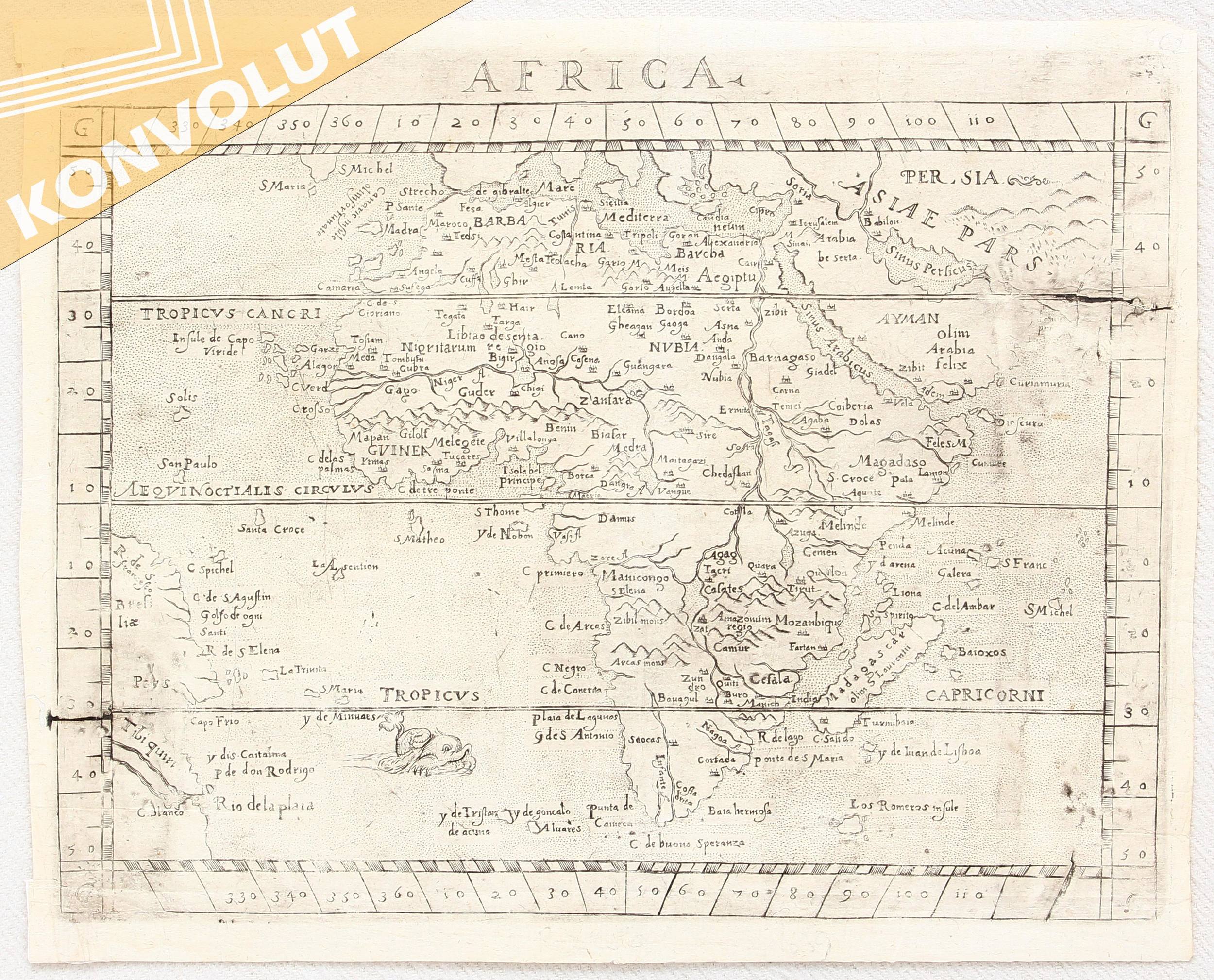 Afrika-Konvolut. 20 Bll. Kircher, Rosaccio u.a.
