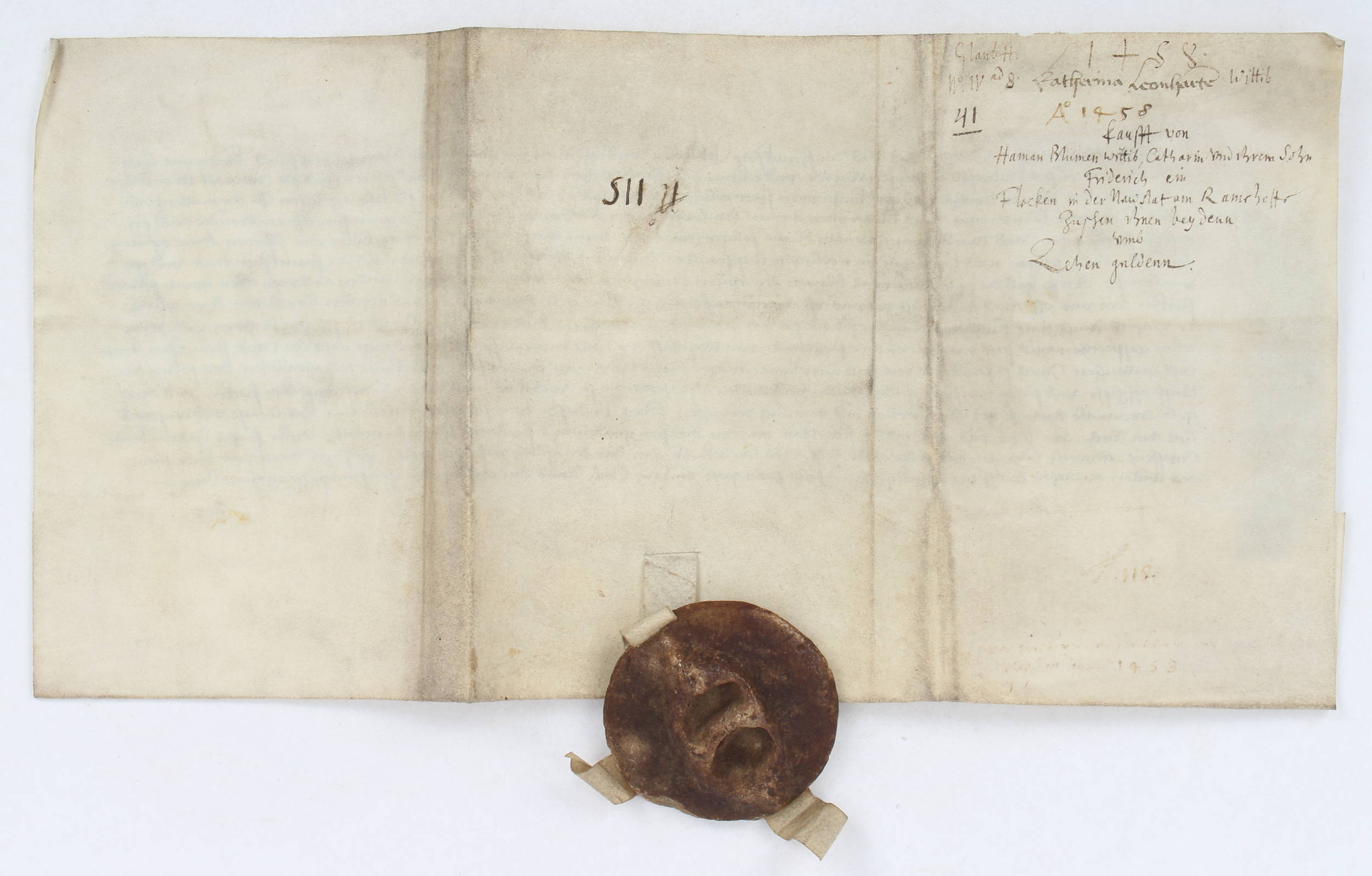 Urkunde zum Verkauf eines Grundstücks. Frankfurt 1458