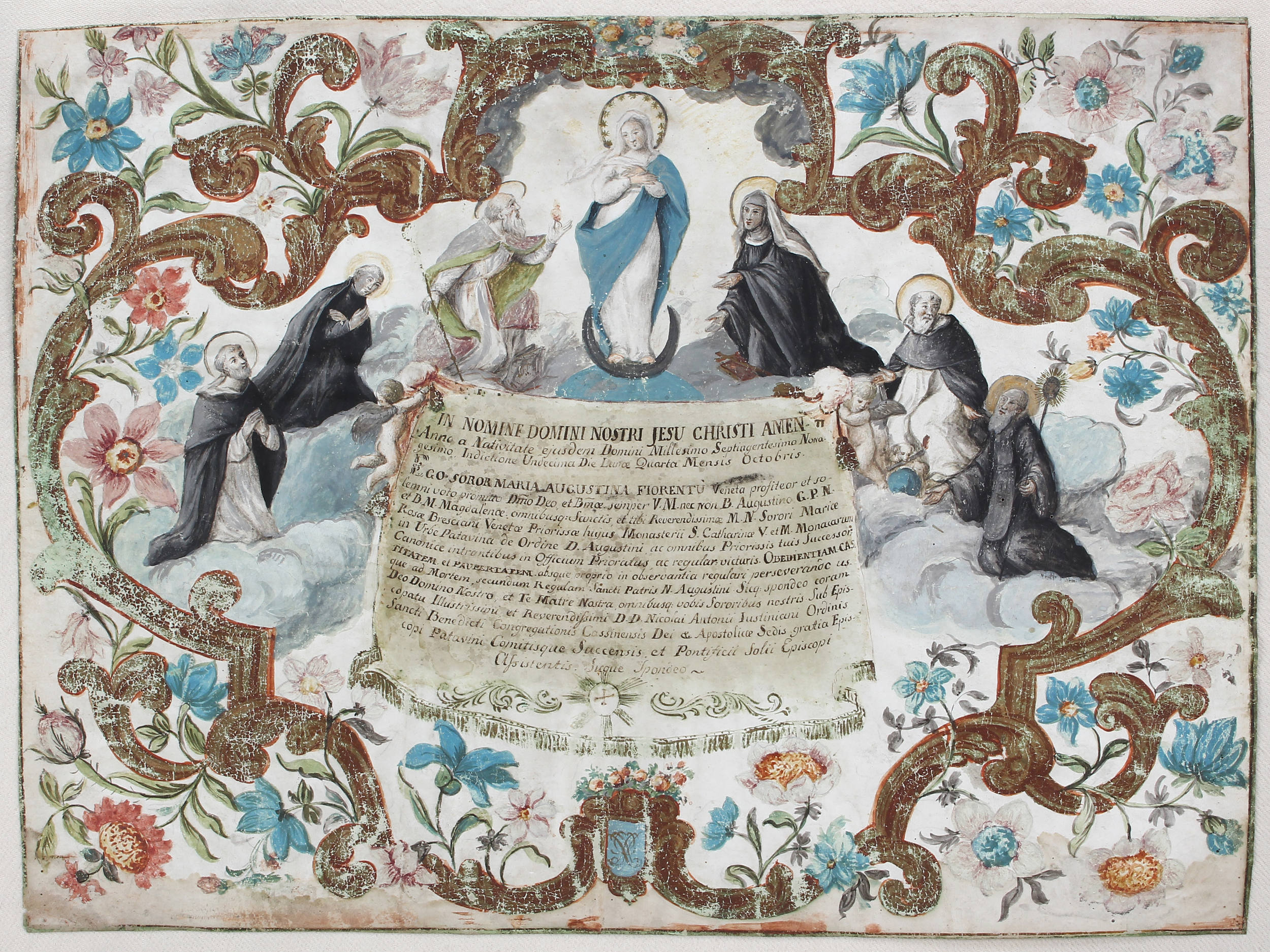 Padua. Ordensgelübde. Malerei auf Prgt.