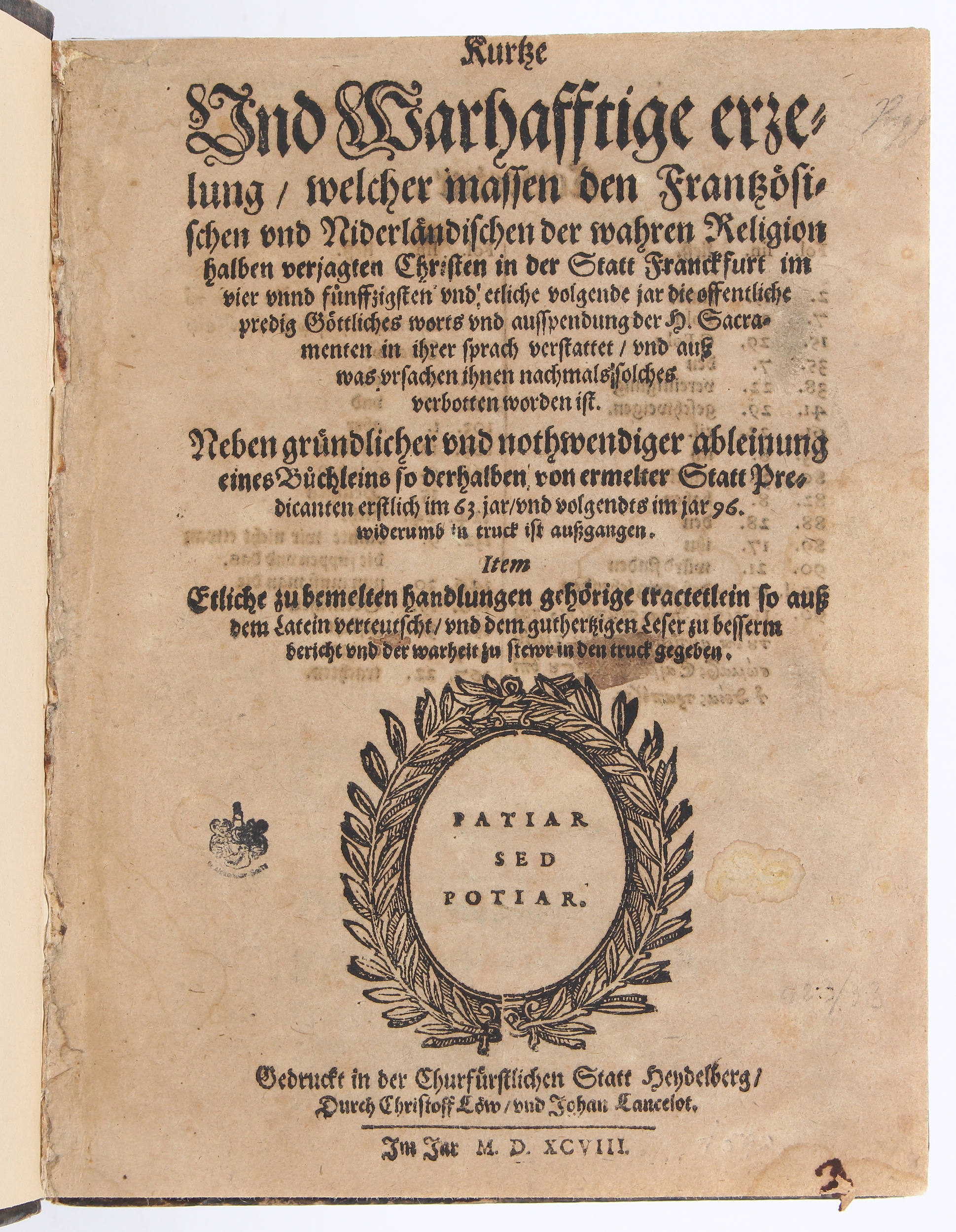 Dathenus, Verjagte Christen in Frankfurt