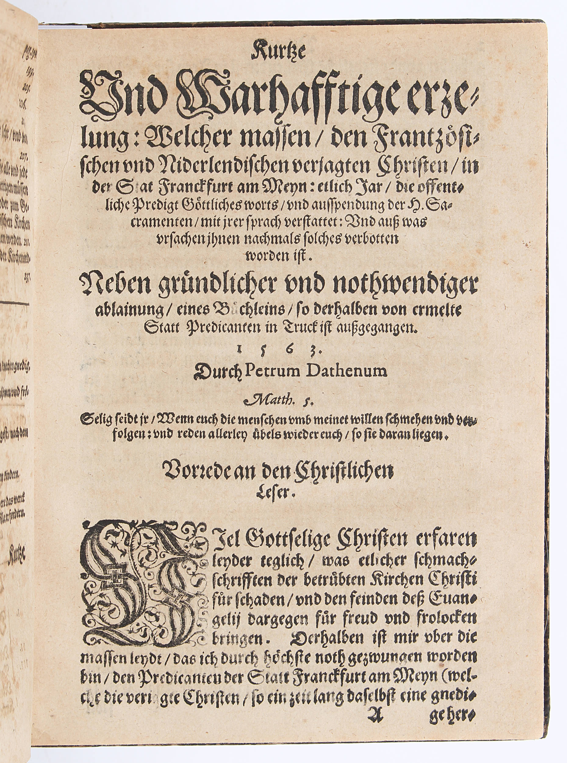Dathenus, Verjagte Christen in Frankfurt