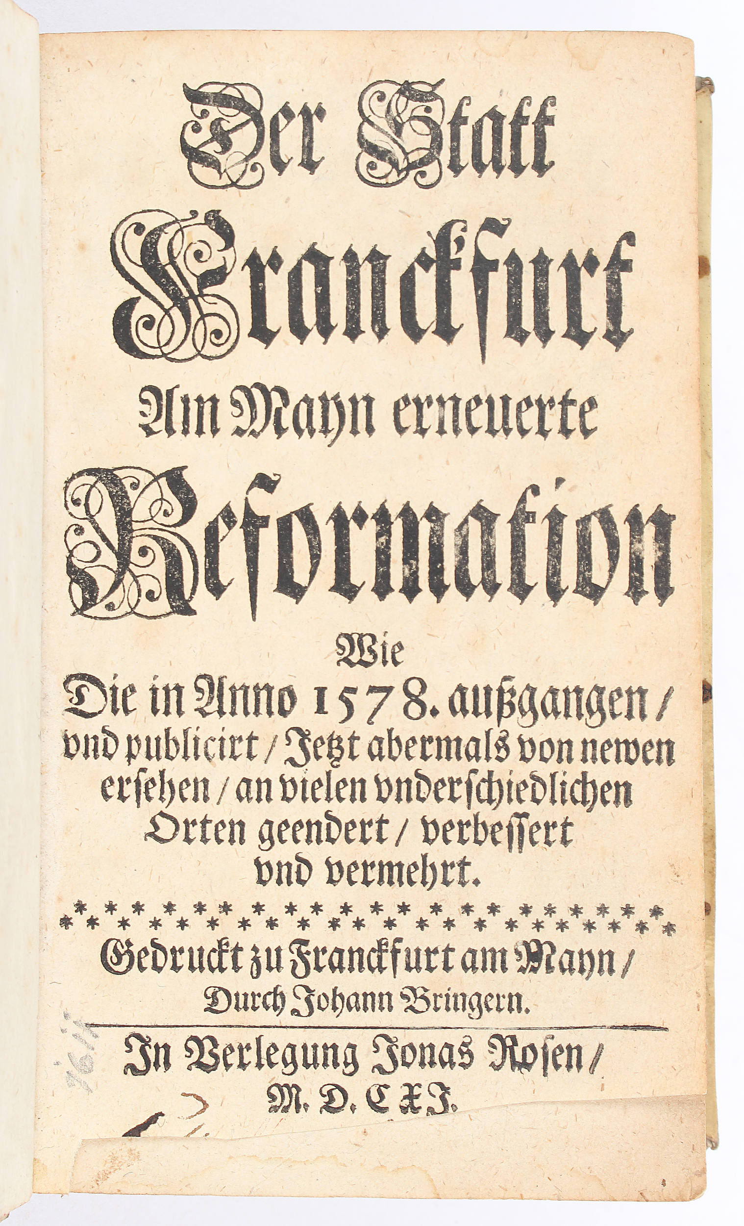 (Fichard), Reformation Frankfurt (8vo)