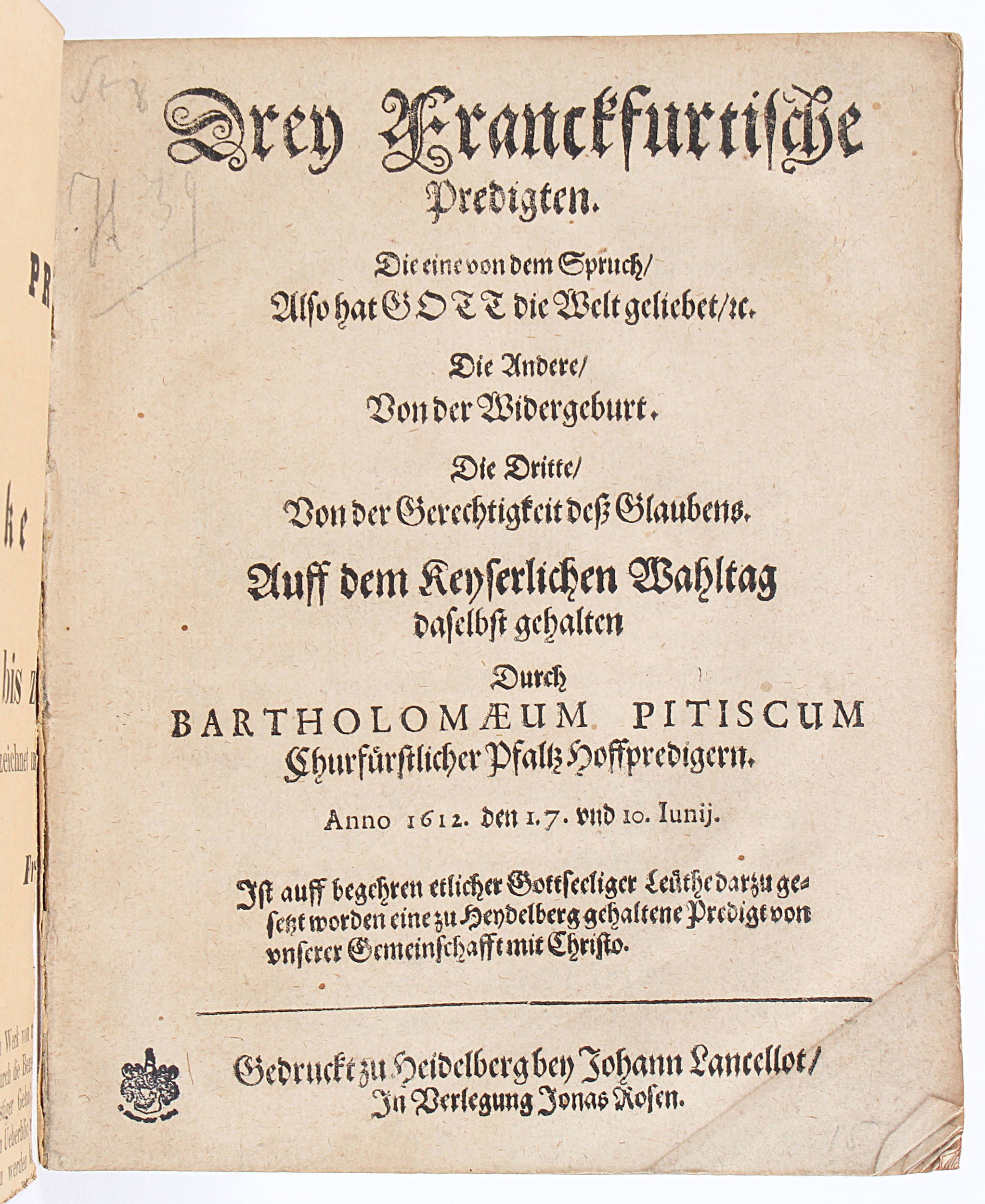 Pitiscus, Drey Franckfurtische Predigten. 1612